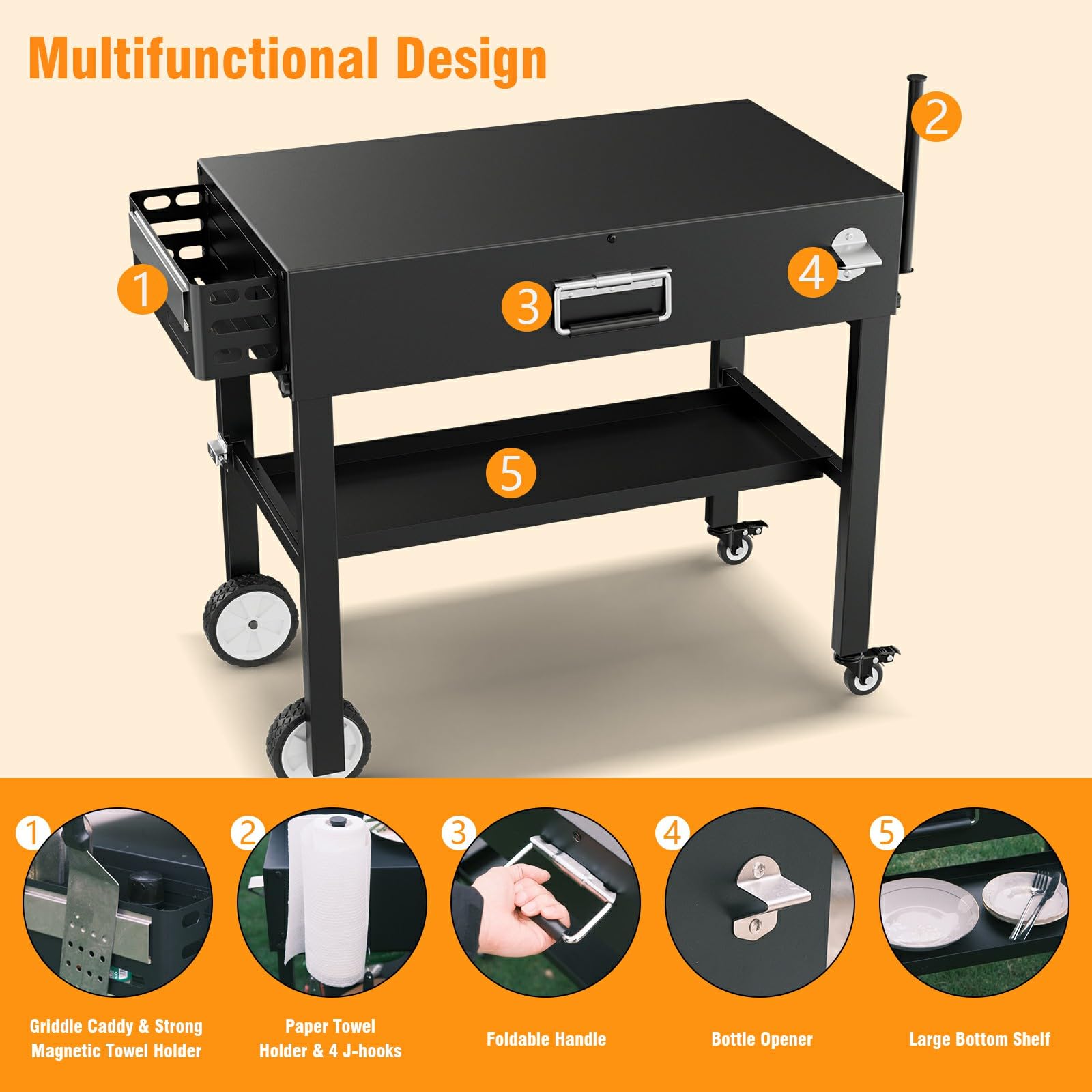Portable Outdoor Grill Table Cart for Ninja Woodfire OG701 Series | Folding Camping Grill Stand for Blackstone 17