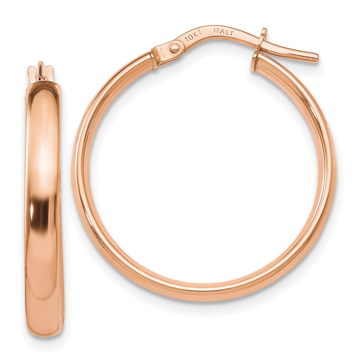 10K Rose Gold Polished Hoop Earrings 23.5x8.8mm - Elegant Dainty Huggie Hoops for Women, Perfect for Everyday Wear, Date Night & Special Occasions