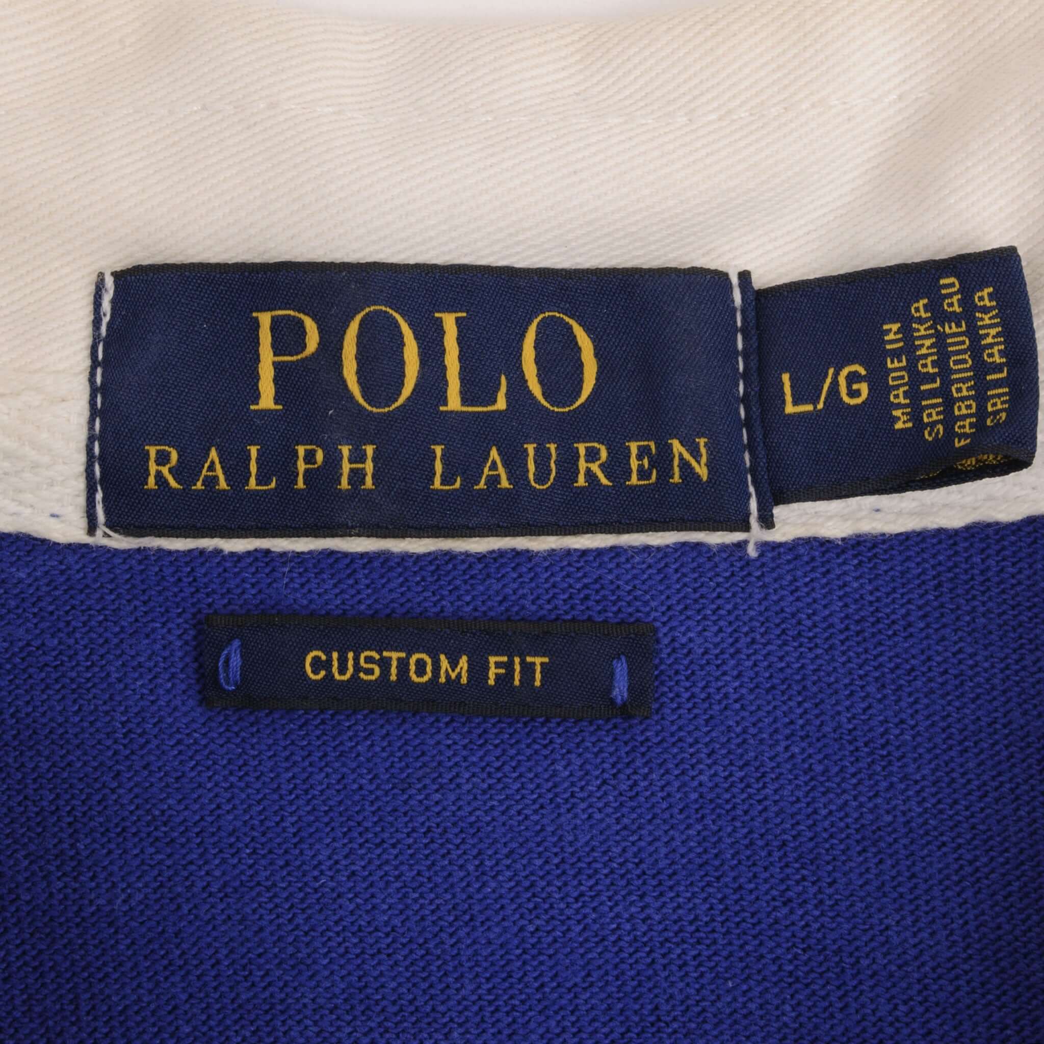 RALPH LAUREN Men's Blue & White Striped Rugby Polo Shirt - Size Large - Classic Cotton Casual Wear for Golf, Work & Weekend Outings