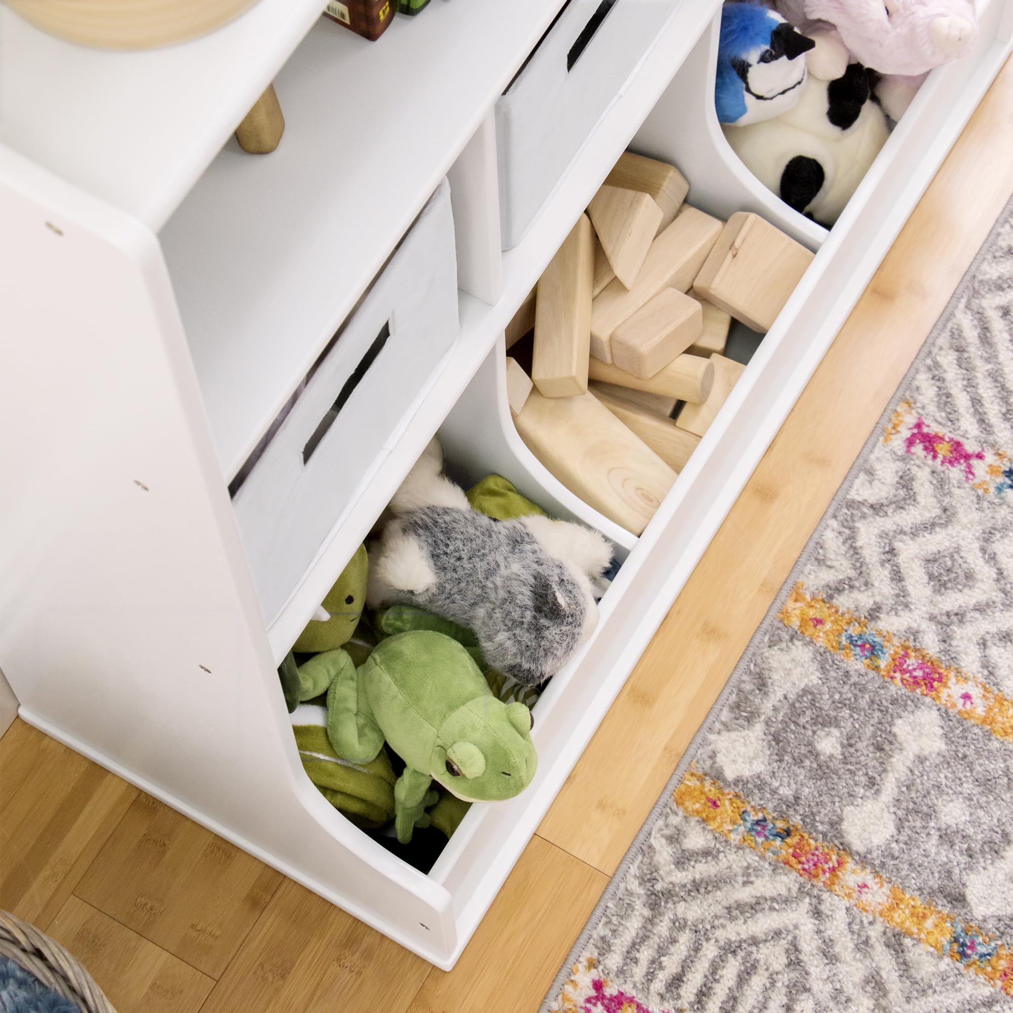 Guidecraft White Wooden Toy Storage Organizer - Kids Multi-Shelf Cubby with Bins for Books, Toys & Clothes - Playroom Bookshelf with Baskets - Perfect for Bedroom, Nursery & Daycare Organization