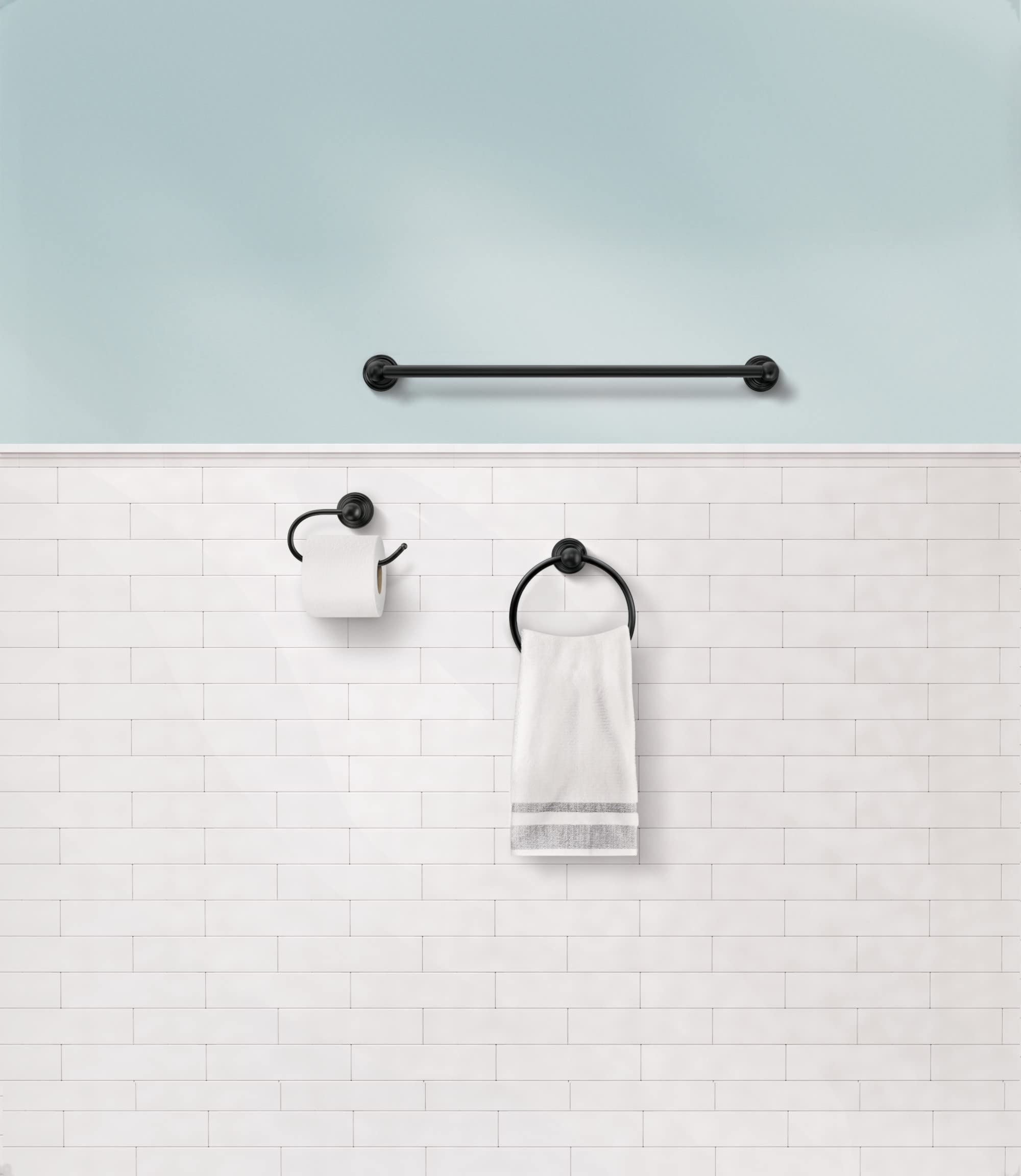 Moen DN8433BL Preston Matte Black Paper Holder & Towel Ring - Stylish Bathroom Accessory for Hand Towels, Toilet Paper & Decoration