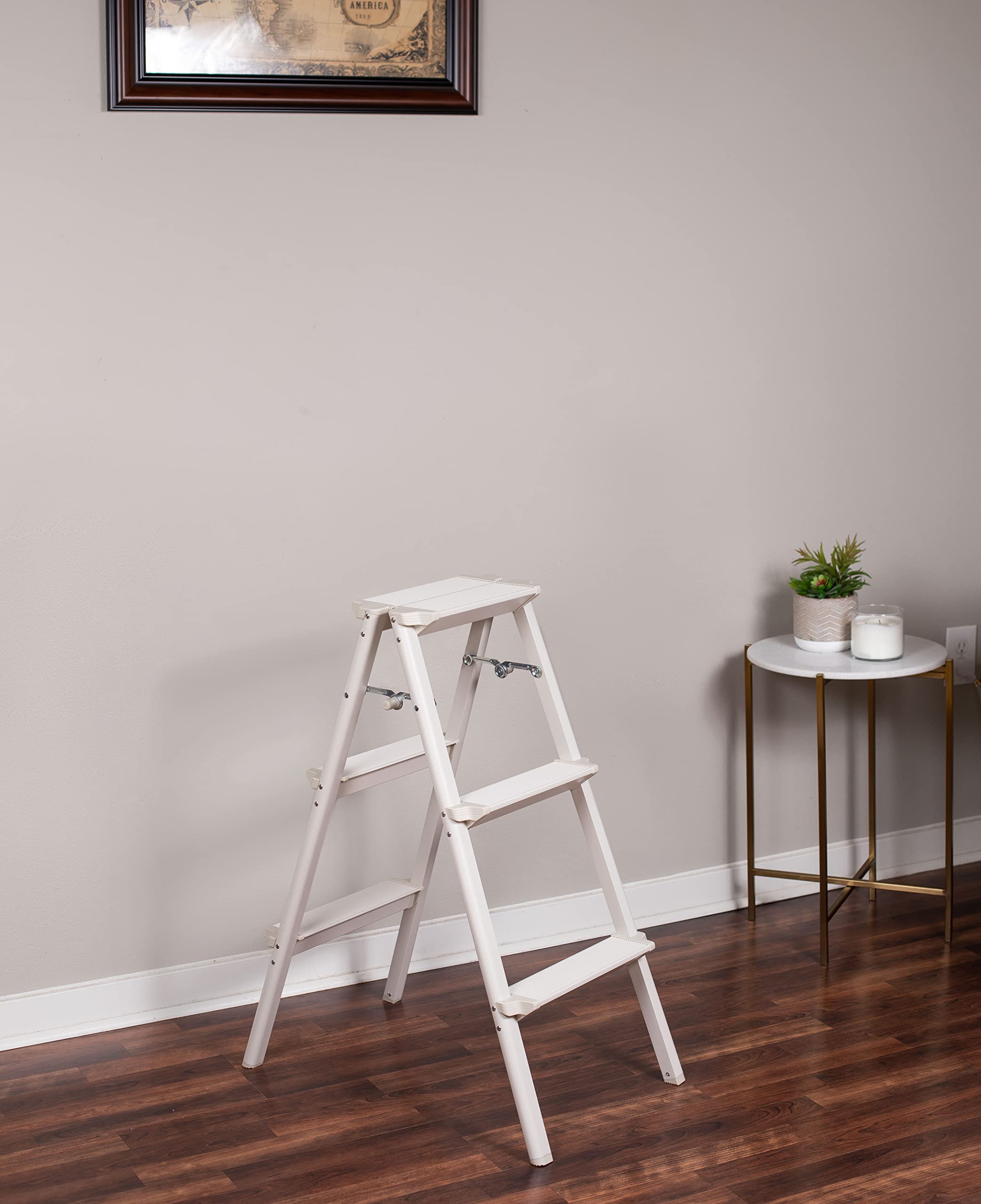 BIRDROCK HOME 3-Step Compact Steel Step Ladder - Lightweight Folding Stool with Anti-Slip Steps - Perfect for Kitchen, Pantry, Closet & Home Office - Indoor Step Stool in Silver (3-Step) - Ideal for Reaching High Shelves, Changing Light Bulbs & Home Organization
