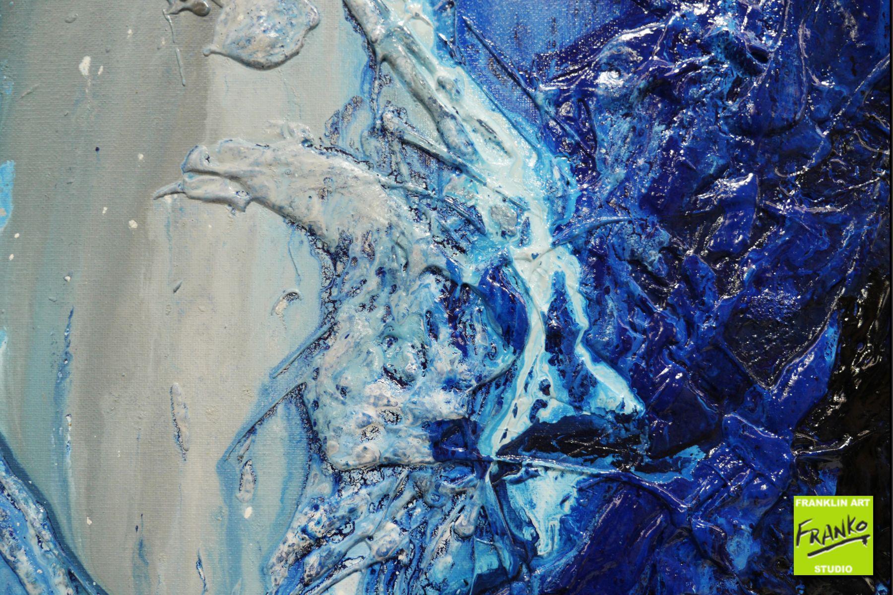 Blue Beat 120cm x 150cm Blue White Textured Abstract Canvas Wall Art - Modern Home Decor for Living Room, Bedroom & Office
