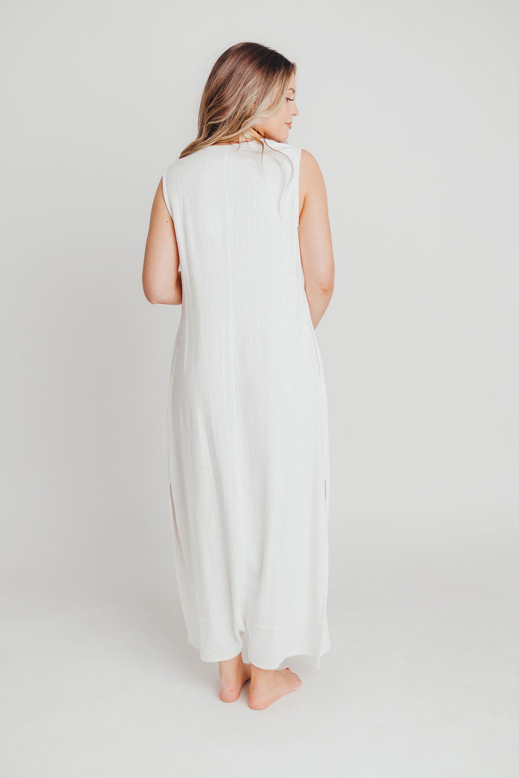 How Sweet It Is Sleeveless Linen Blend Maxi Dress in Ivory - Bump Friendly Maternity Wear for Summer Beach Vacations & Outdoor Weddings