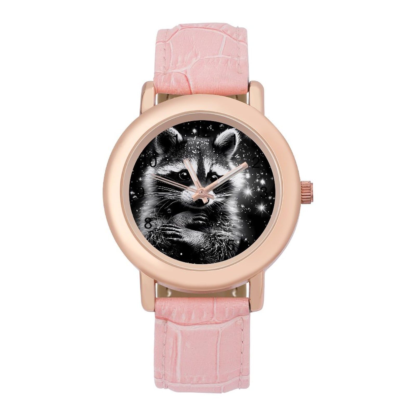 Stylish Raccoon Print Women's Leather Strap Quartz Watch - Classic Animal Design Wristwatch for Work, Travel & Everyday Fashion Accessories