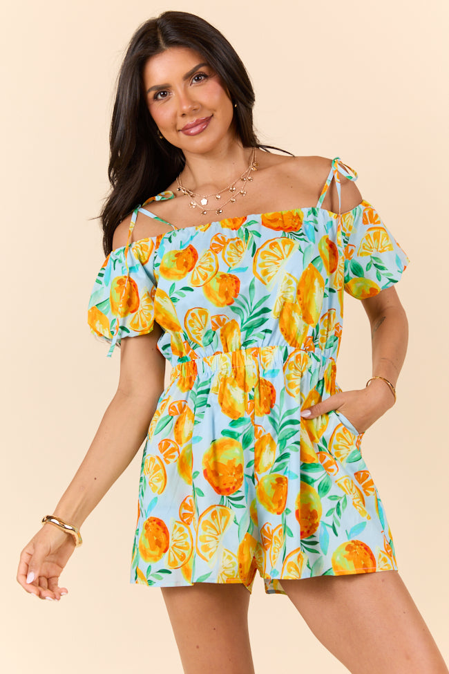 Easy Peasy Citrus Print Romper - Baby Girls' Summer Outfit | Soft & Breathable Cotton Jumpsuit for Playdates, Beach Trips & Photo Shoots