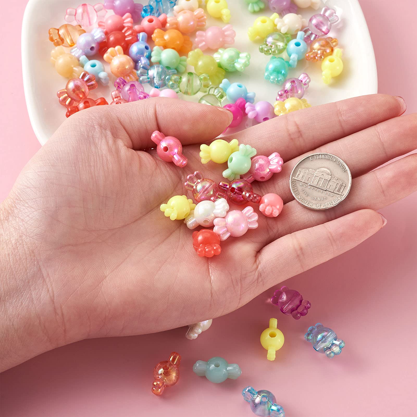 600Pcs Colorful Opaque & Transparent Acrylic Candy Beads for DIY Jewelry Making - Sweet Sugar Spacer Loose Beads for Bracelets, Necklaces, Keychains & Craft Projects