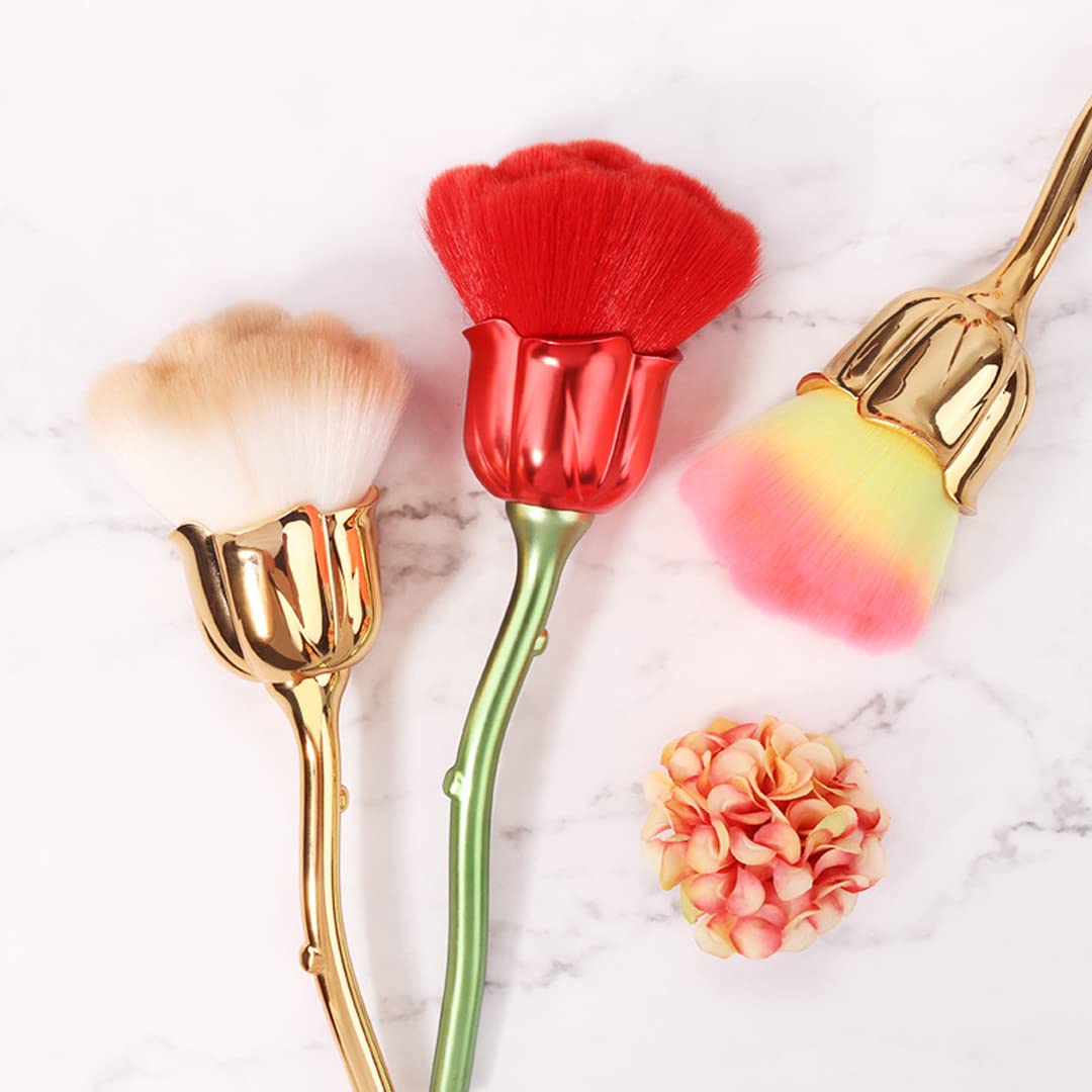 Rose Shaped Nail Art Dust Powder Remover Brush - Soft Makeup Brush for Nail Trimming & Cleaning (Gold/Red) - Perfect for Nail Salons, DIY Manicures & Professional Nail Artists