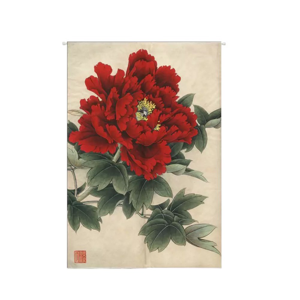 Oncefirst Linen Tapestry Curtain - Japanese Noren Doorway Curtain with Peony Design, 31.5'' x 47.2'' - Perfect for Home Decor, Room Dividers, and Entryway Privacy