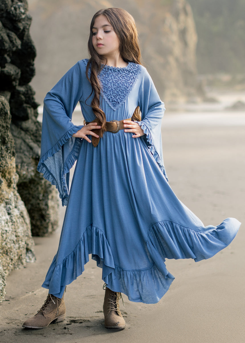 Fernanda Dress in Bluestone - Elegant Women's Floral Summer Dress for Casual Wear, Beach Outings & Special Occasions