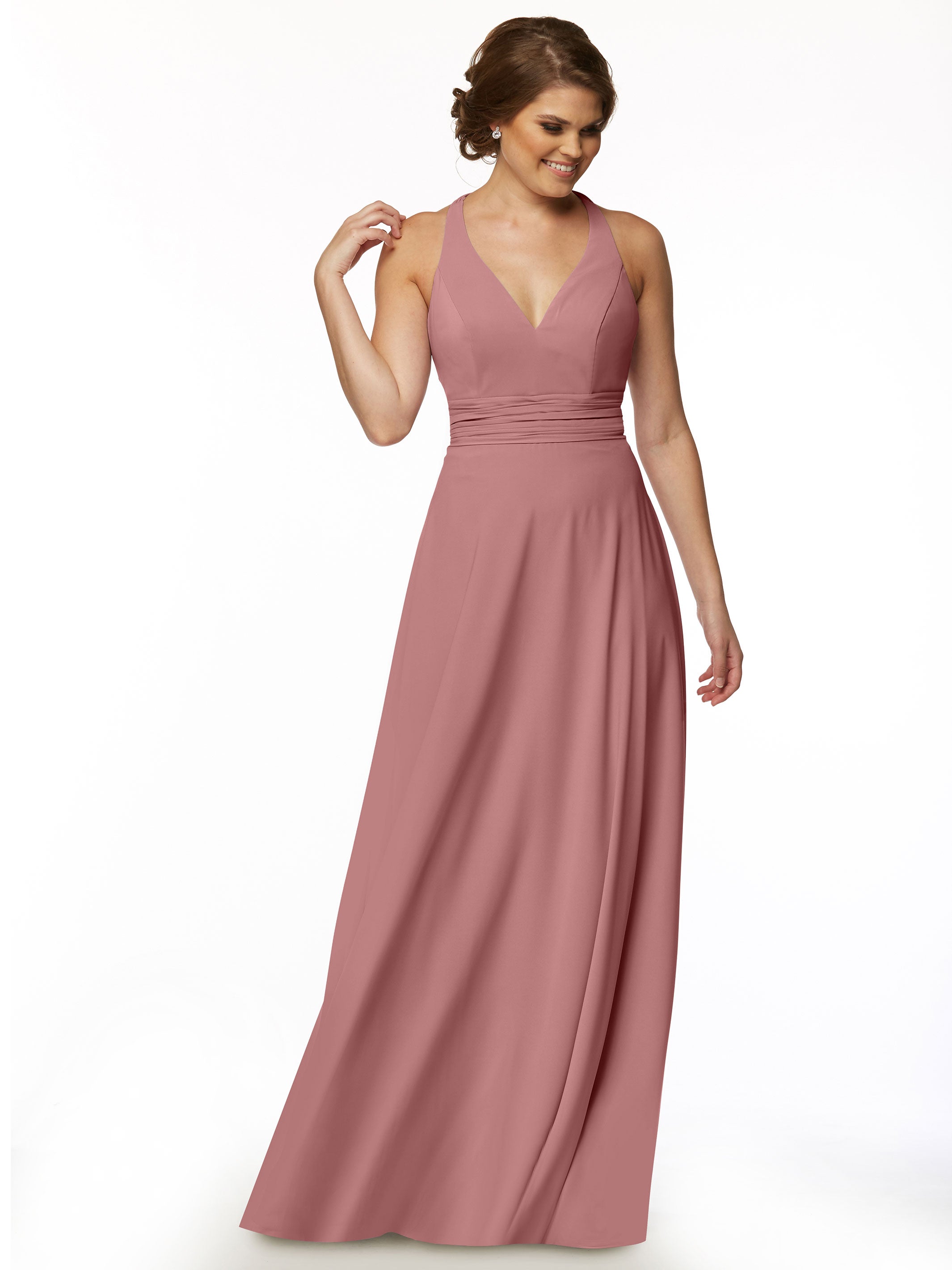 Elegant A-Line Stretch Chiffon Bridesmaid Dress with Halter V-Neck - Perfect for Weddings, Formal Events & Special Occasions