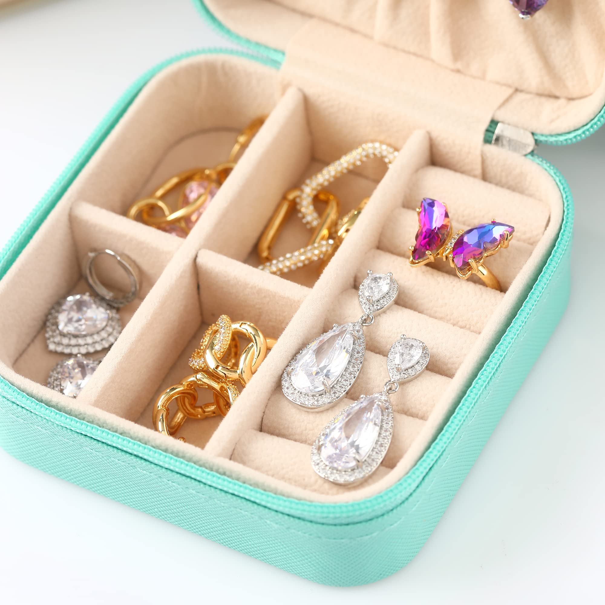 Divani Small Leather Jewelry Box - Portable Travel Jewelry Organizer for Women | Mini Jewelry Storage Case for Earrings, Rings, Necklaces & Bracelets | Perfect for Travel, Gifts & Daily Organization - Blue