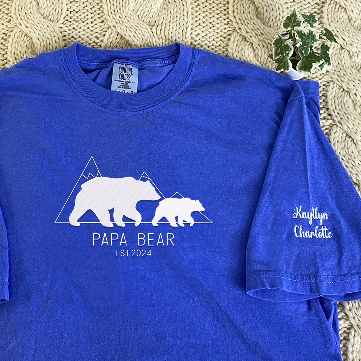 Custom Comfort Color® Embroidered Papa Bear T-Shirt - Soft Cotton Casual Wear for Dads, Gifts & Family Outings