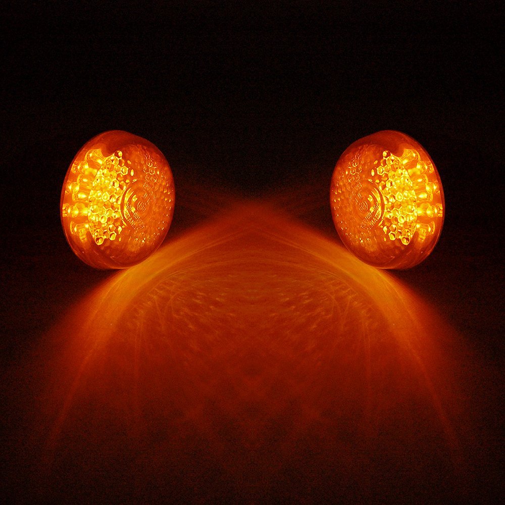 2pcs Black LED Motorcycle Turn Signals with Smoke Lens - Mini Bullet Blinkers Compatible with Honda, Suzuki, Kawasaki, Yamaha & Harley - Perfect for Night Riding and Custom Bike Builds