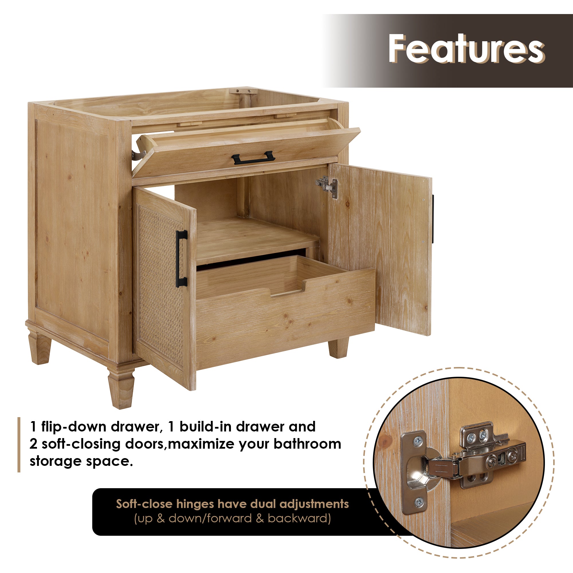 Solana Bathroom Vanity Base - Weathered Fir Finish, No Top, Sink, or Mirror | Modern Bathroom Storage Cabinet for Small Spaces, Powder Rooms & Guest Baths