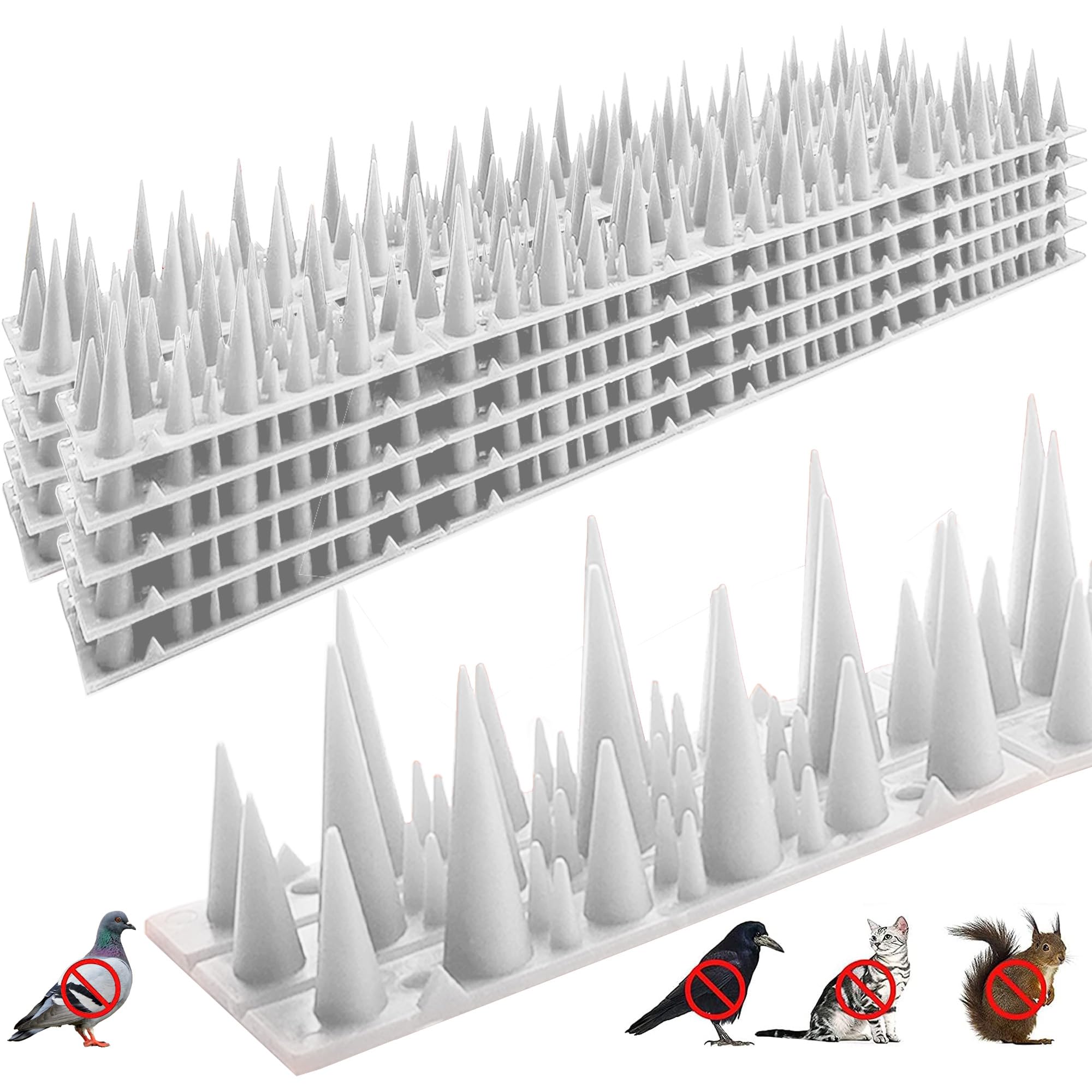 10 Pack Bird Spikes for Pigeon Control - Stainless Steel Anti-Roosting Spikes (White) - Protect Balconies, Roofs & Ledges from Bird Nesting & Droppings