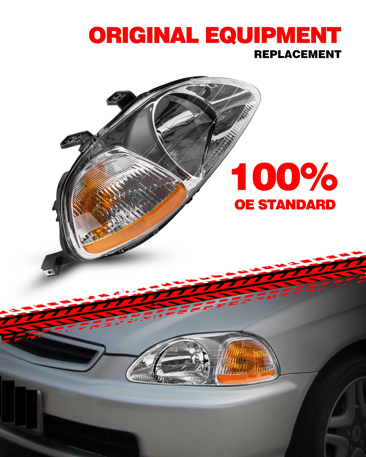 Torchbeam Headlight Assembly Replacement for Honda Civic & Toyota Tacoma 1996-1998 - Chrome Housing with Clear Lens (Driver & Passenger Side) - Perfect for Night Driving & Auto Restoration Projects