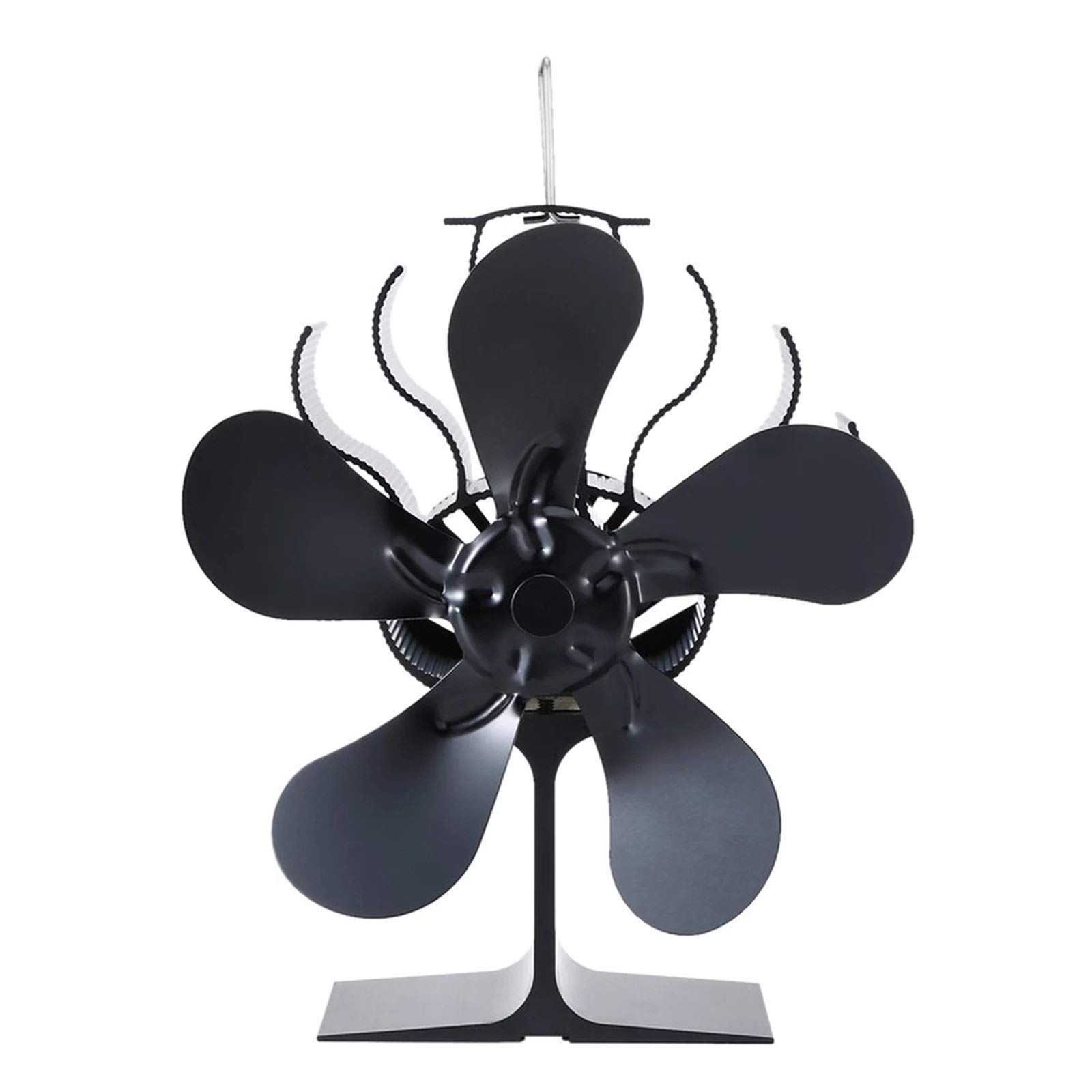 QERNTPEY 5-Blade Heat Powered Wood Stove Fan - Black Fireplace Fan for Wood/Log Burners - Auto-Operated, No Electricity Needed - Perfect for Home Heating, Cabin Stoves & Energy Efficiency