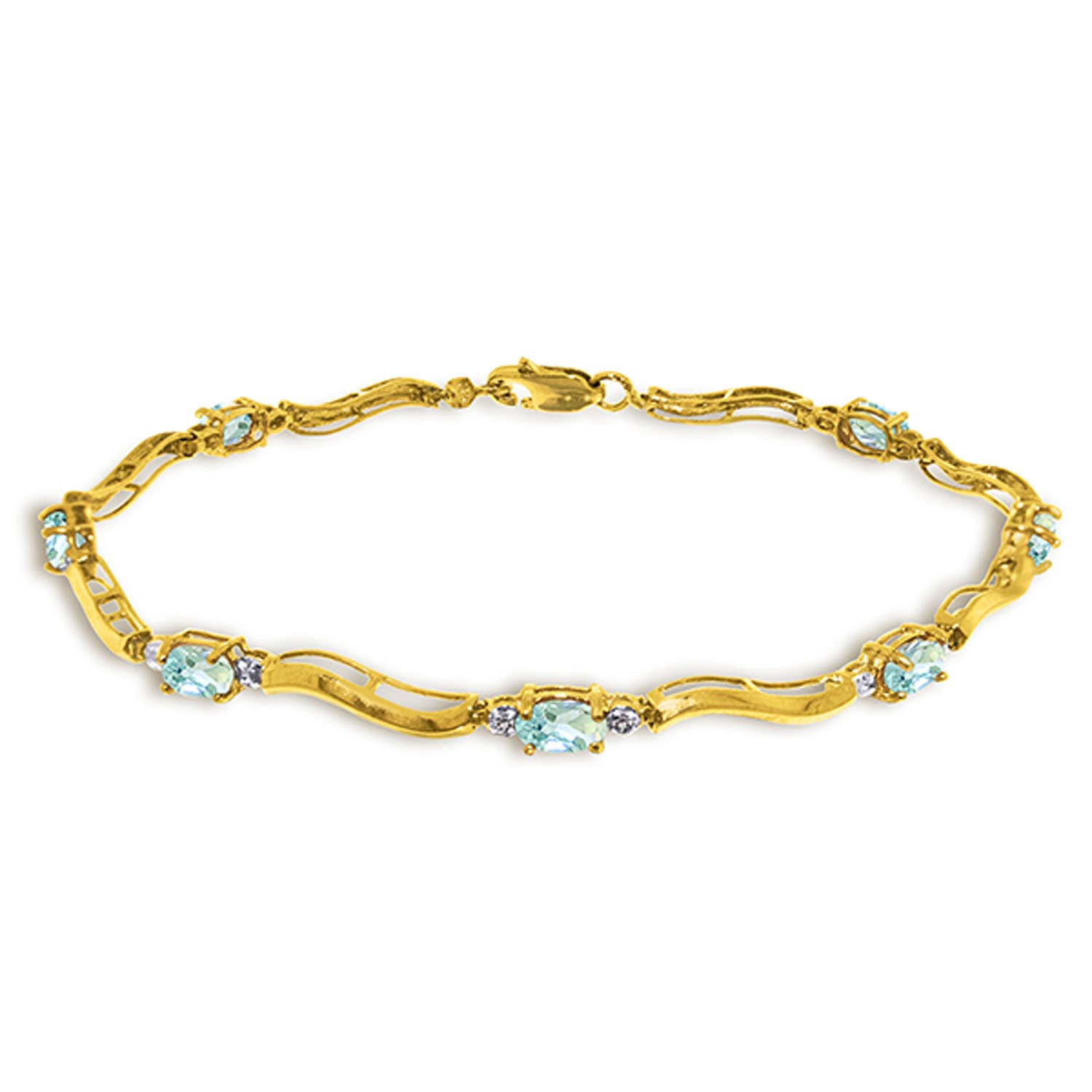 14K Solid Gold Tennis Bracelet with 2.01 Carat Diamonds & Aquamarine Gemstones | Elegant Jewelry for Women | Perfect for Weddings, Parties & Special Occasions
