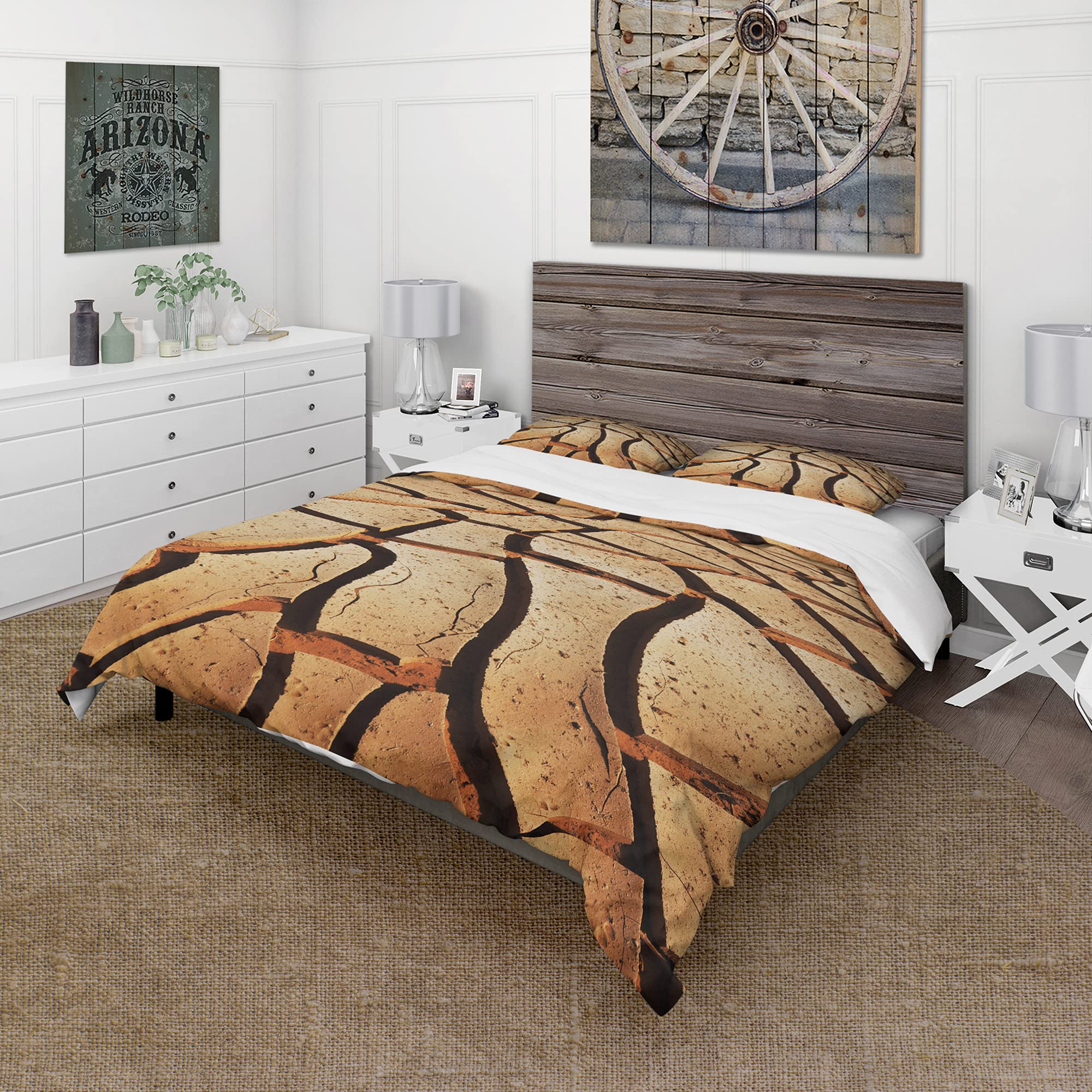 Cracked Brown Drought Land Country Duvet Cover Set - Twin Size Brown Landscape Bedding Set (3-Piece) | All-Season Comfort for Farmhouse, Rustic & Country Style Bedrooms