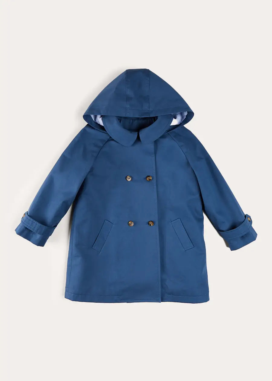 Double Breasted Coat with Detachable Hood for Boys & Girls - Blue Winter Jacket (18 Months to 10 Years) | Warm Outerwear for School, Playdates & Outdoor Activities