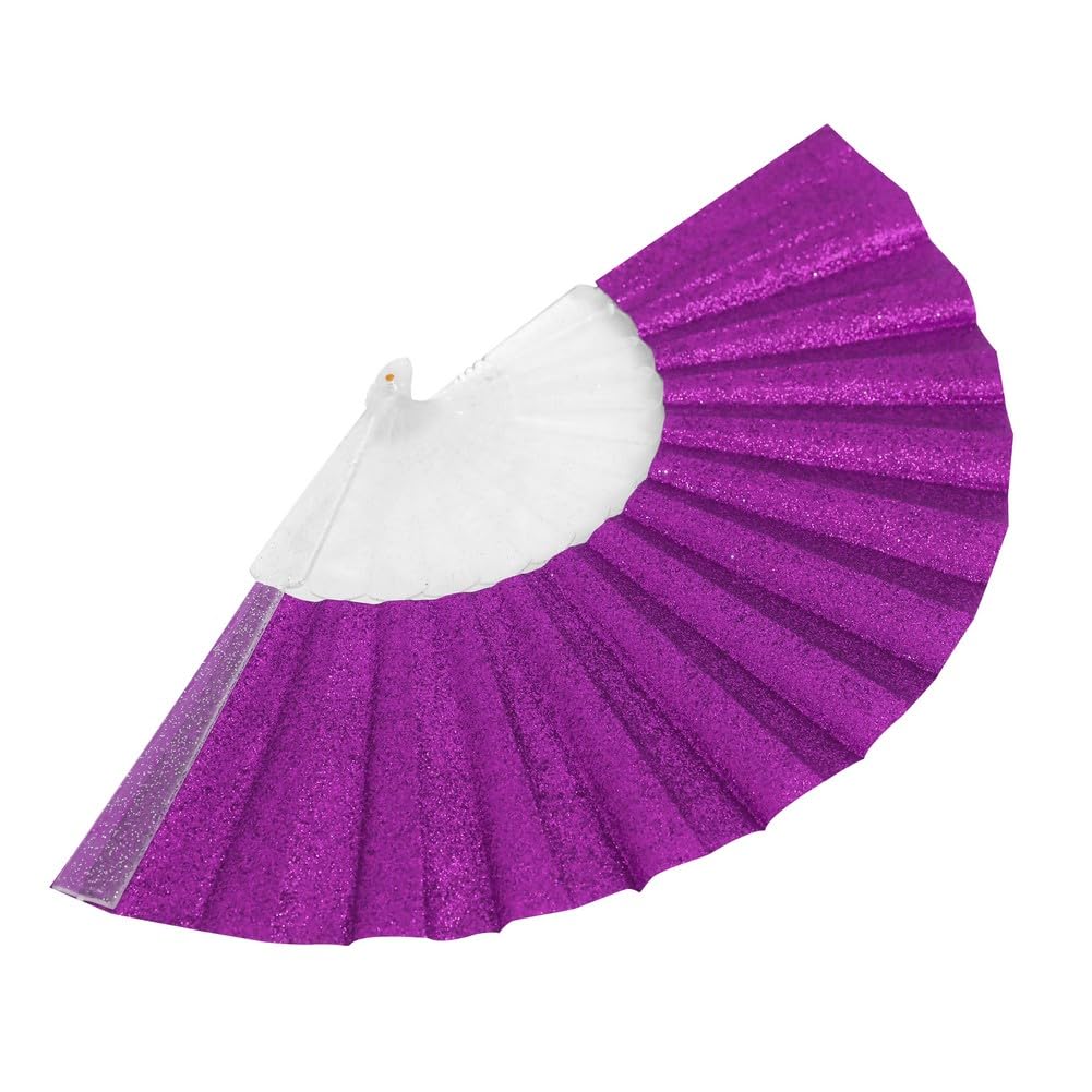 HeyToo Glitter Women's Handheld Fan with Shining Transparent Rib - Elegant Wedding Accessory, Church Ceremony, Festival, Dance Party, Prom, Club & EDM Events - Perfect for Summer Cooling & Stylish Outfits (Purple)