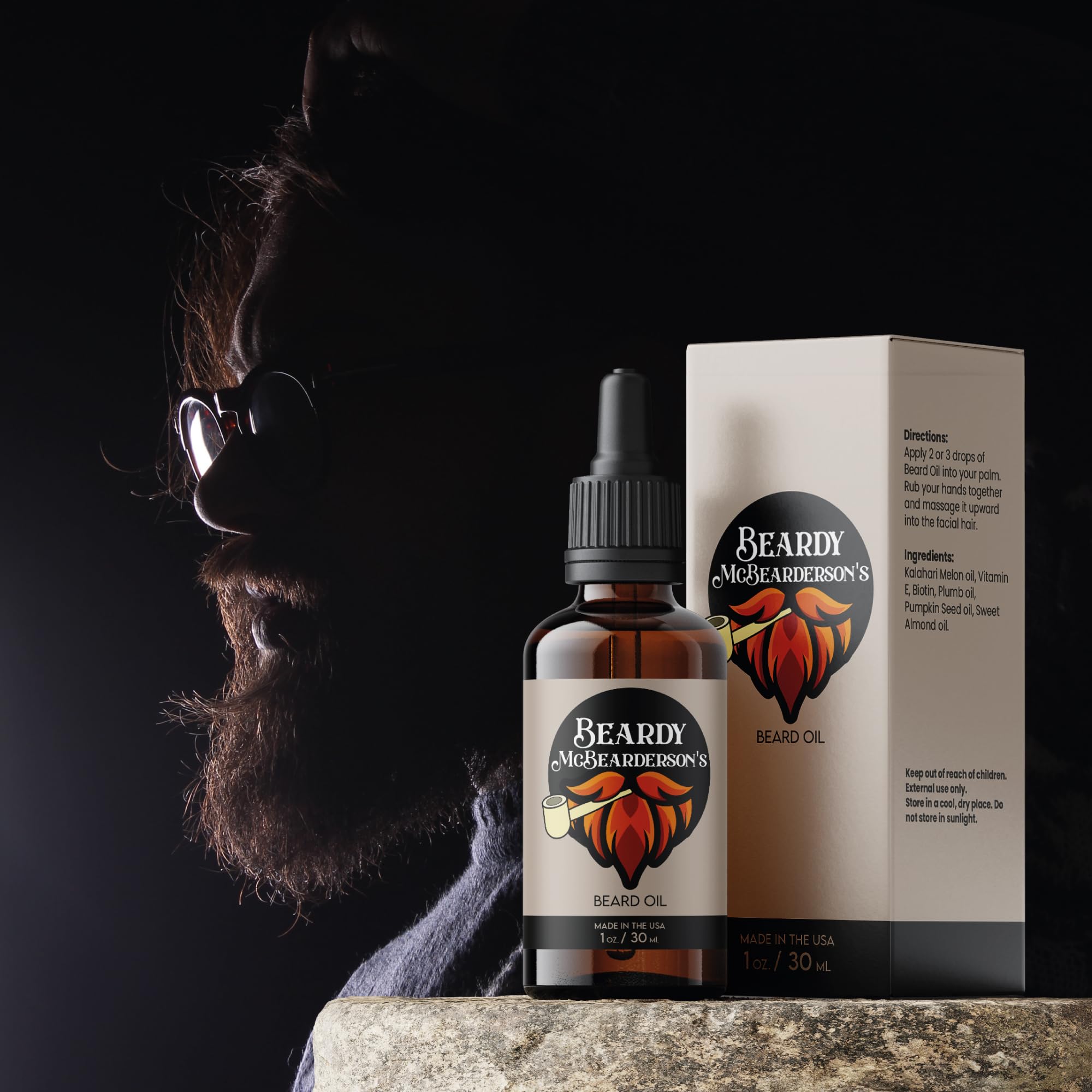 Beardy Oil for Men - Natural Kalahari Melon Oil with Biotin & Vitamin E | Beard Growth & Moisturizing Treatment | Vanilla Sandalwood Scent | Perfect for Daily Grooming & Styling
