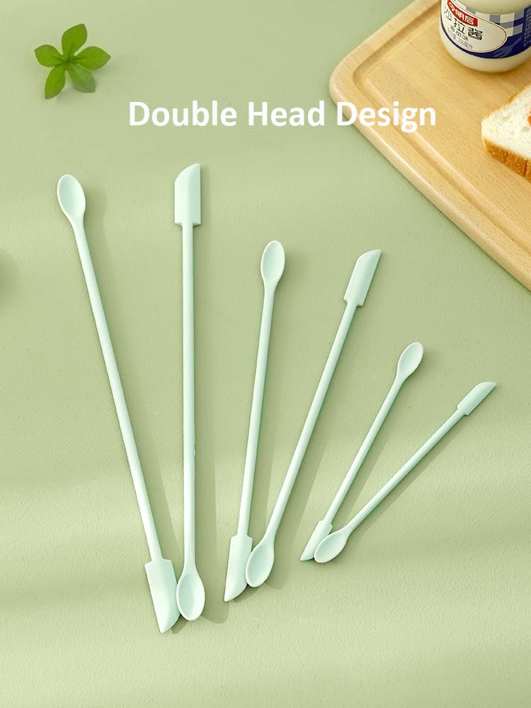 Premium Silicone Spatula Set (3 Pcs) - Mini Cosmetic Makeup Spatulas for Foundation Cream & Skincare Jars - Double-Headed Small/Medium/Large - Green - Perfect for Travel Kits & Home Beauty Organization