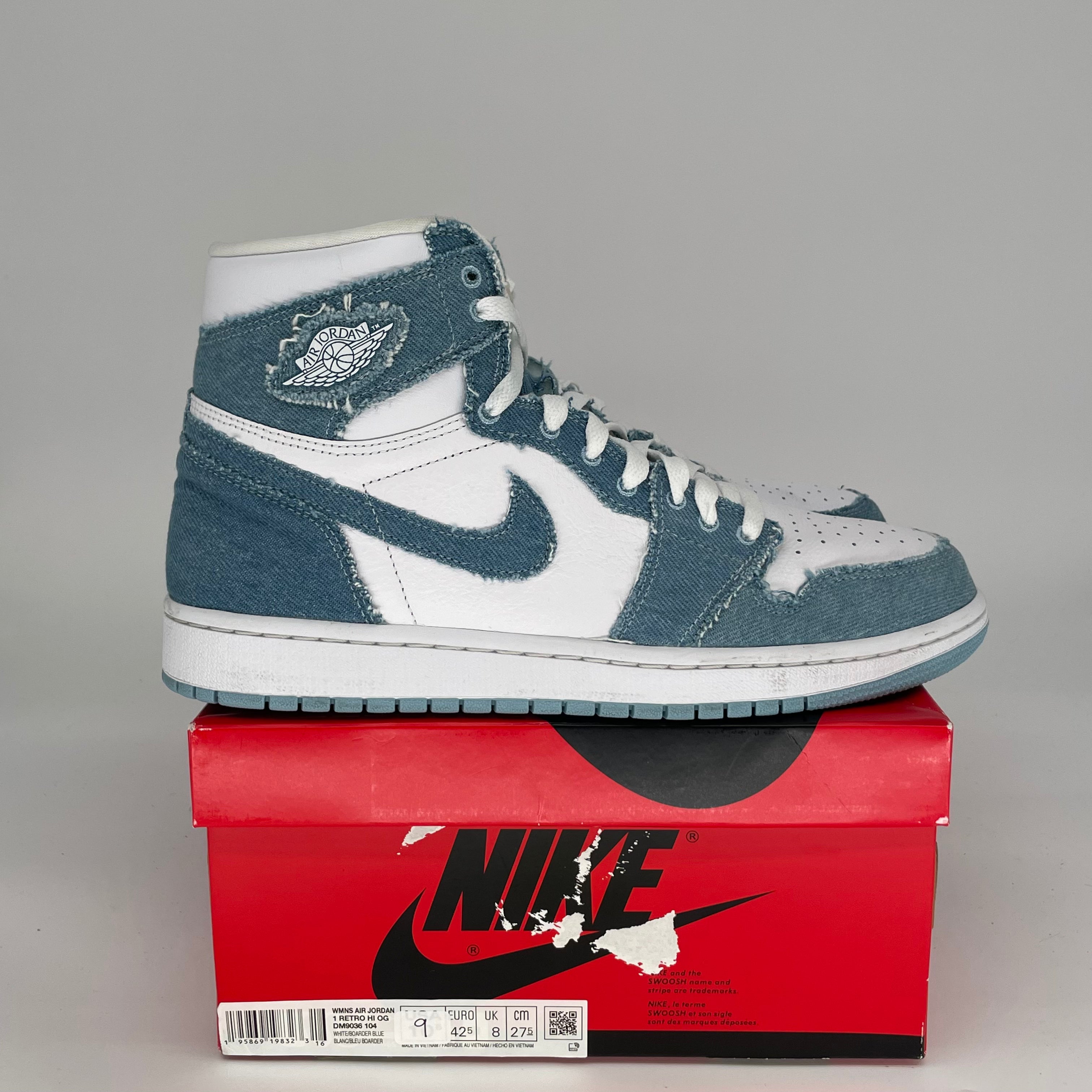 Original Air Jordan 1 Retro High OG 'Denim' Women's Size 9/10.5W Sneakers DM9036-104 - Perfect for Streetwear Fashion & Casual Outfits