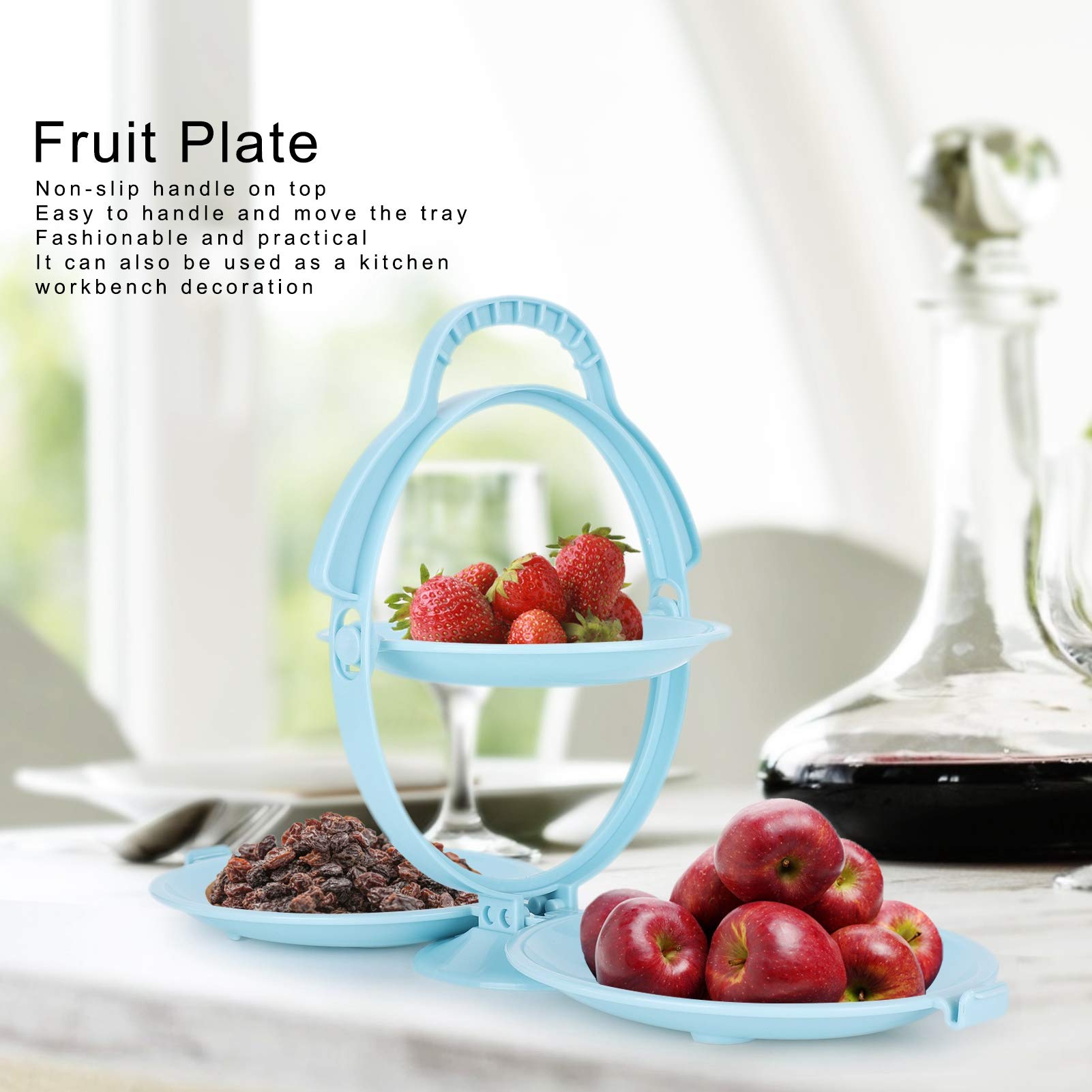 Portable Multilayer Folding Fruit Tray - Modern Living Room Tableware, Cupcake Stand & Dessert Display Tower for Birthday Parties, Baby Showers, Family Gatherings (Blue) - Perfect for Kids Snacks, Candy Display, and Fruit Storage