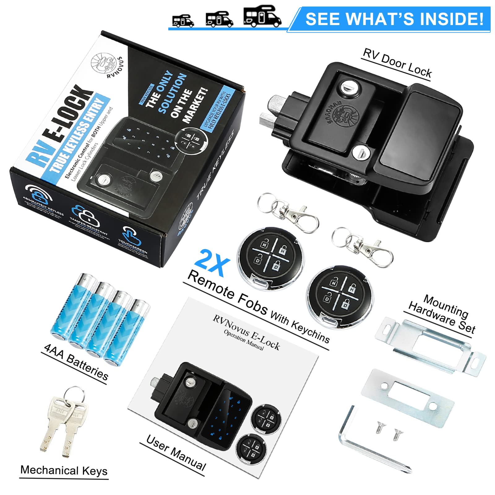 Rv Keyless Entry Door Lock with 0-9 Password - Integrated LED Keypad Handle & 2 Fobs for Camper Deadbolt (GEN 2) | Secure Access for Motorhomes, Trailers & Travel Trailers