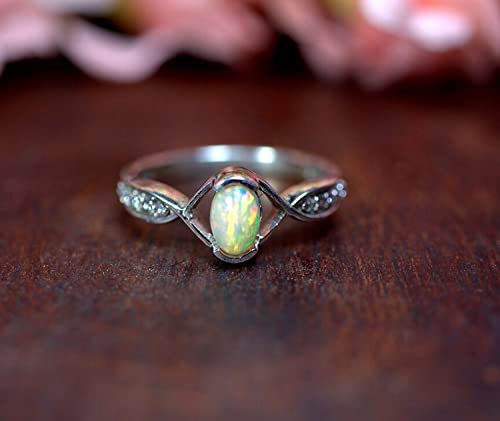 Natural Oval Ethiopian Opal Ring - 925 Sterling Silver Handmade Opal V Design Jewelry - October Birthstone Gift for Women - Wedding, Engagement, Anniversary & Everyday Wear