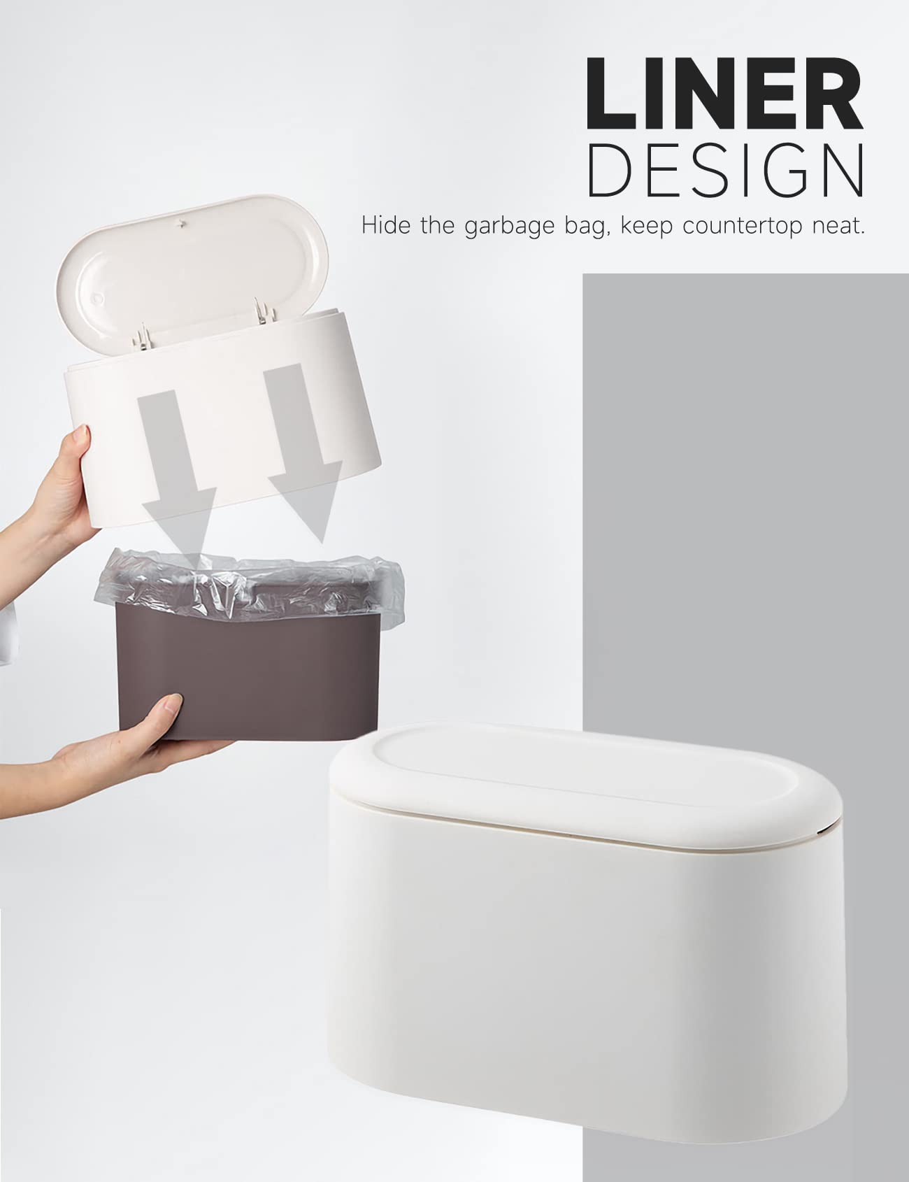 Mini Trash Can with Lid - Small Removable Garbage Bin, Compact Plastic Waste Basket for Bathroom, Office, Kitchen & Desk - Perfect for Countertop, Lint Disposal & Small Spaces (White) - Ideal for Home, Office, Dorm & Travel Use