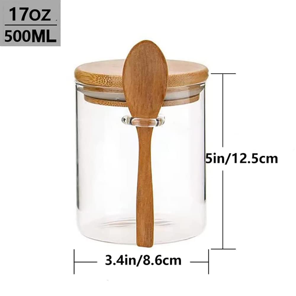Airtight Glass Jars with Bamboo Lids & Spoons - 17oz Kitchen Canisters for Spices, Coffee, Tea, Sugar Storage - Perfect for Pantry Organization & Food Preservation (Set of 1)