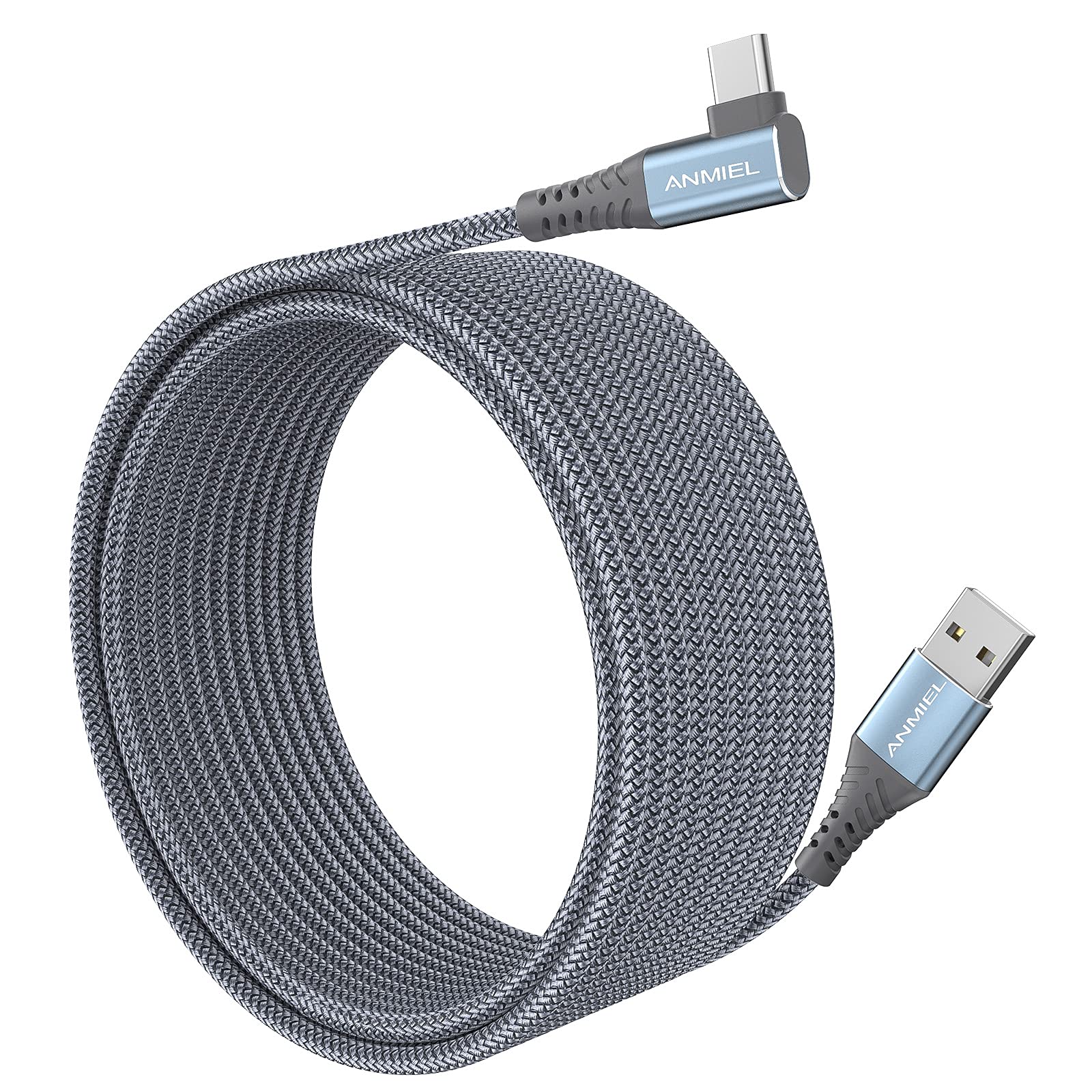 5M Long USB C Cable Fast Charging 3.1A - Right Angle Nylon Braided Type C Charger Cord for Samsung Galaxy S10/S9/S8 Plus, Note 10/9/8, PS5, LG V30/V20/G6/G5, Moto - Perfect for Gaming, Travel & Home Charging