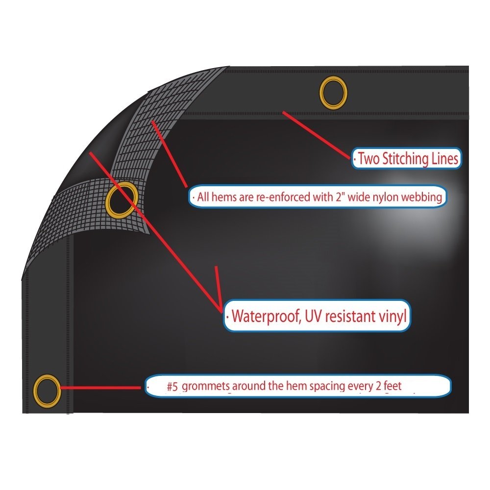 XTARPS Heavy Duty Waterproof Vinyl Trailer Tarp 8x24 ft with 10 Rubber Bungee Cords - Durable Truck Cover for Cargo Protection in Rain, Snow & Harsh Weather Conditions