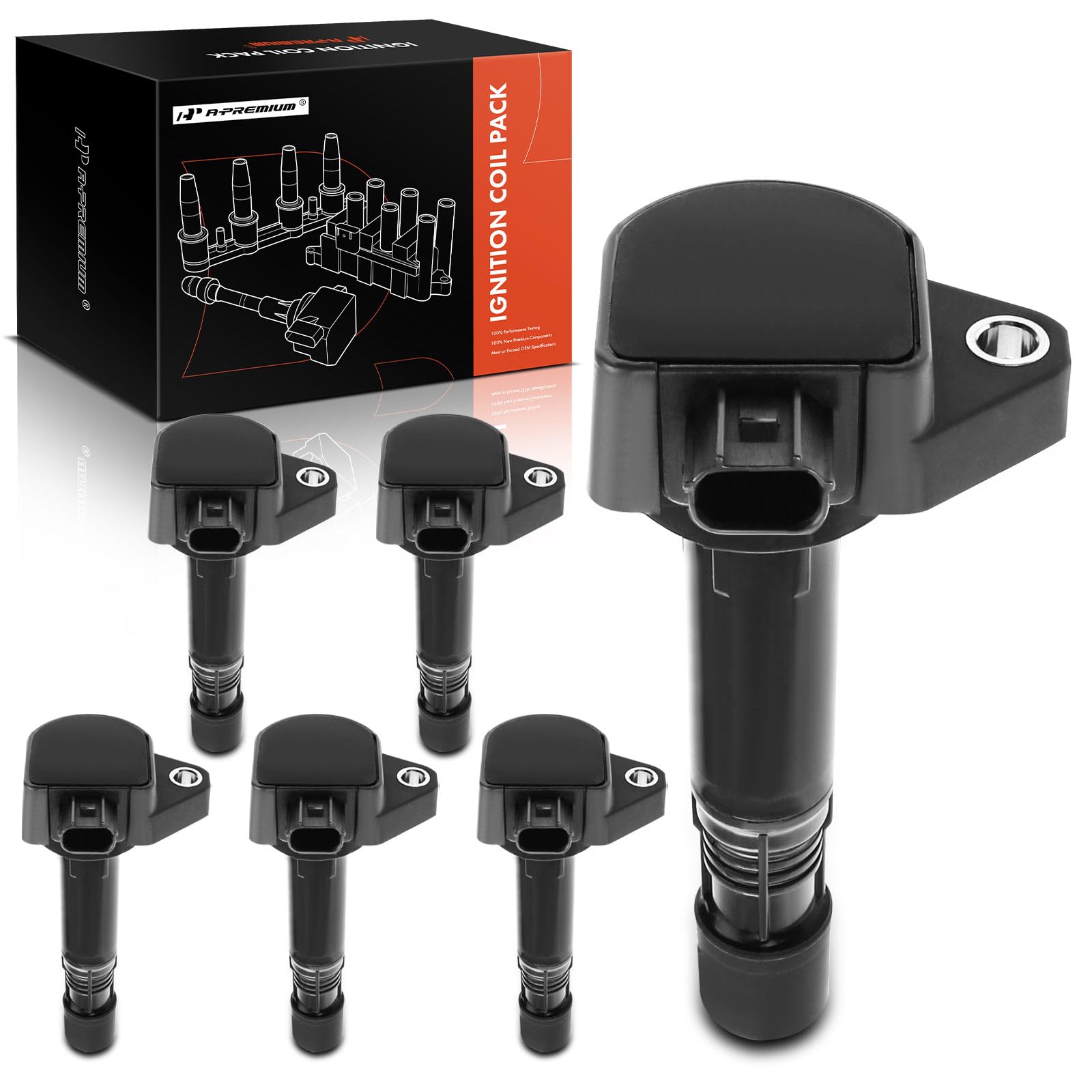 Premium 6-Piece Ignition Coil Pack Set - Compatible with Honda Pilot 2009-2015, Ridgeline 2009-2014, Acura MDX 2010-2013, RDX 2013-2015, ZDX 2010-2013 (3.5L & 3.7L V6 Engines) - High Performance Replacement for Smoother Acceleration & Better Fuel Efficiency