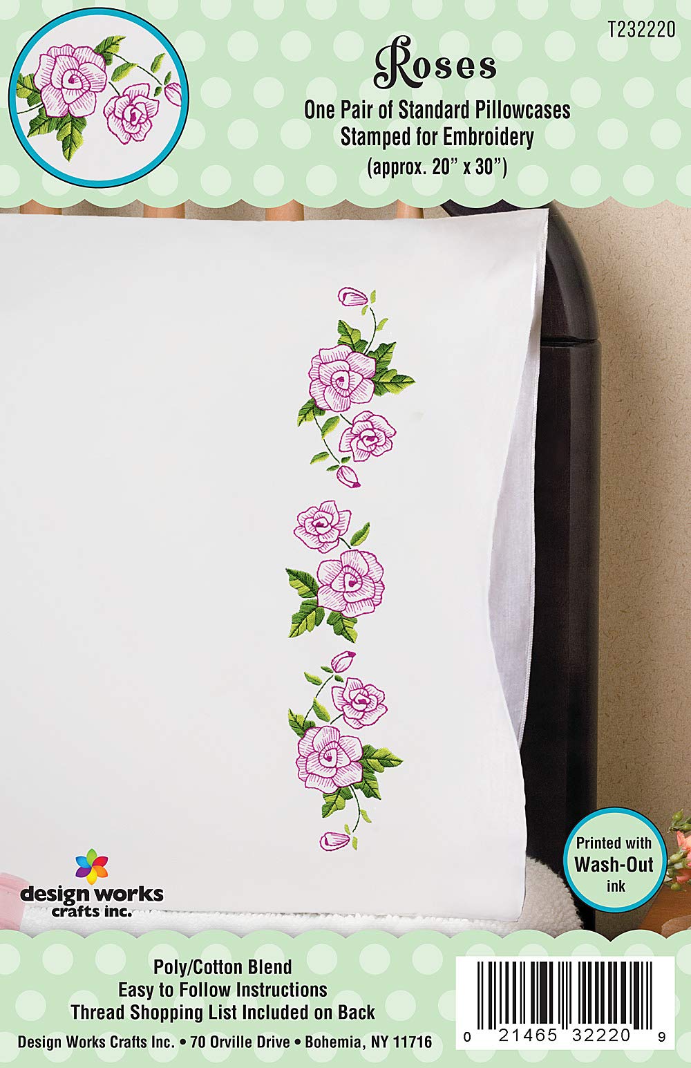 Tobin Design Works Premium Stamped Pillowcases for Embroidery - Set of 2 White Cotton Pillow Covers with Floral Patterns - Perfect for DIY Embroidery Projects, Home Decor & Gift Giving