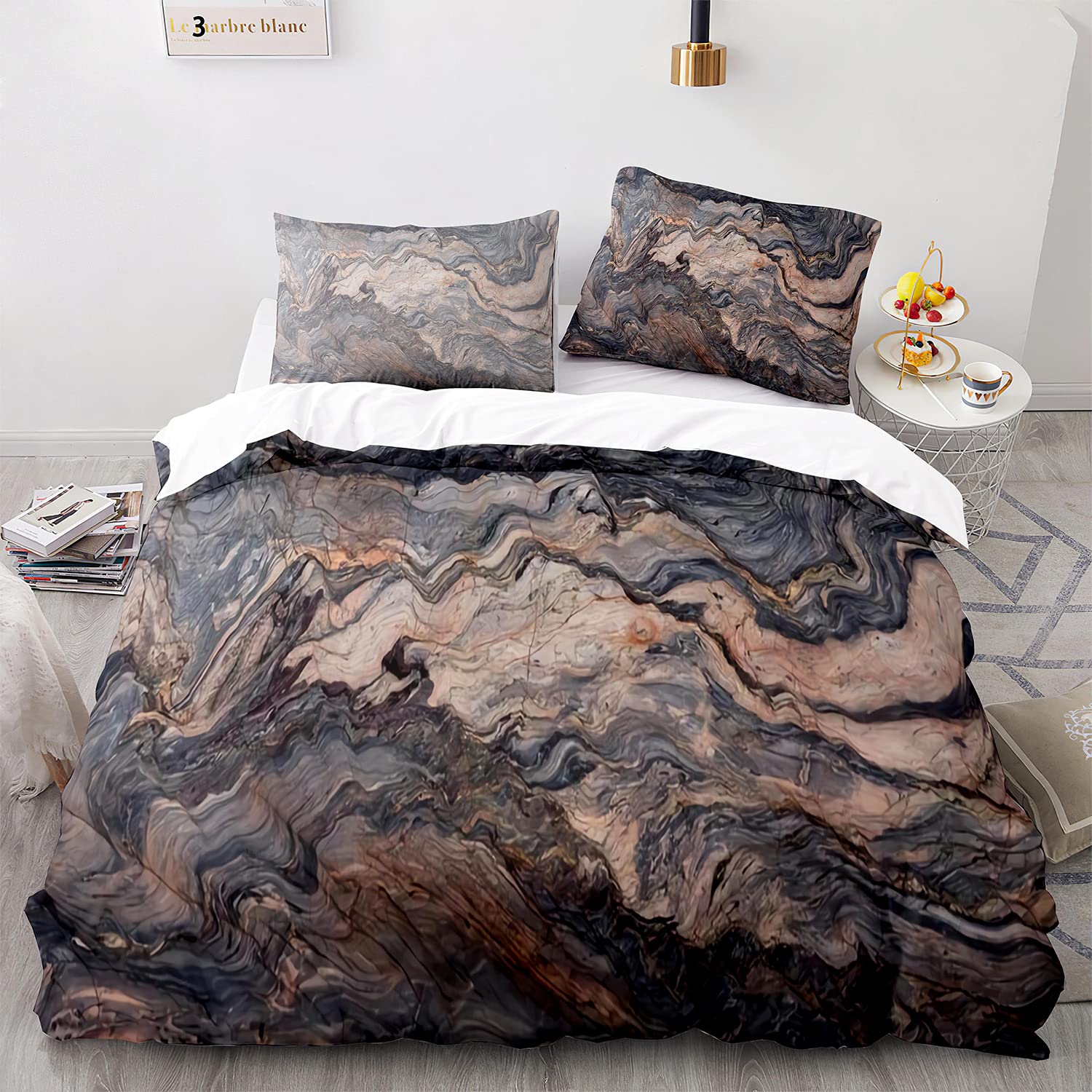 Luxury Marble Duvet Cover Set - Queen Size Bedding with Quilt & Comforter Cover (No Insert) - Style 34 - Perfect for Modern Bedrooms & Guest Rooms