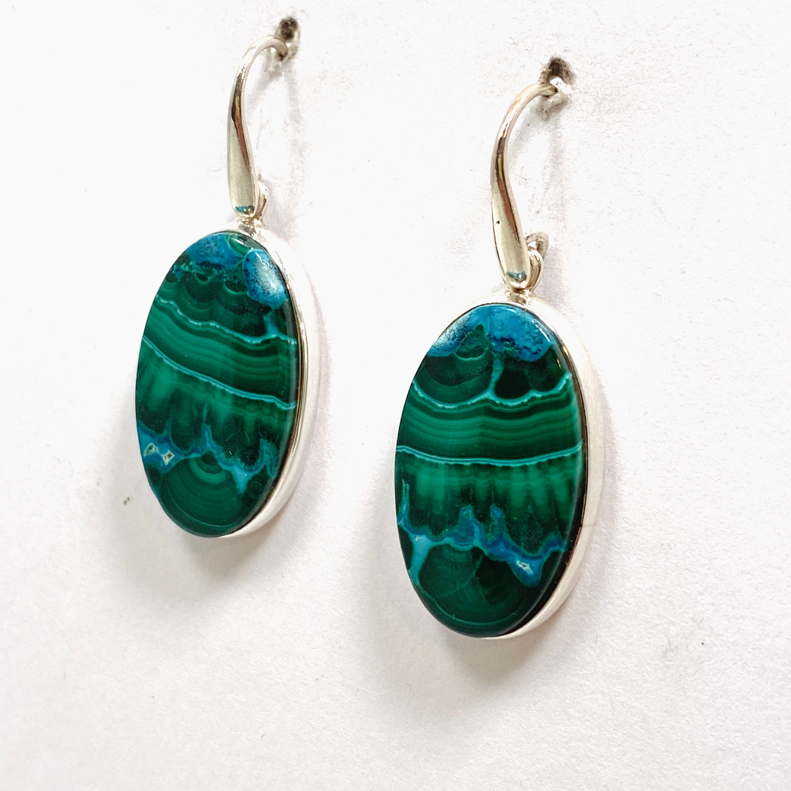 Natural Malachite and Chrysocolla Oval Cabochon Earrings - Handmade Gemstone Jewelry for Women - Perfect for Boho Style, Wedding & Special Occasions