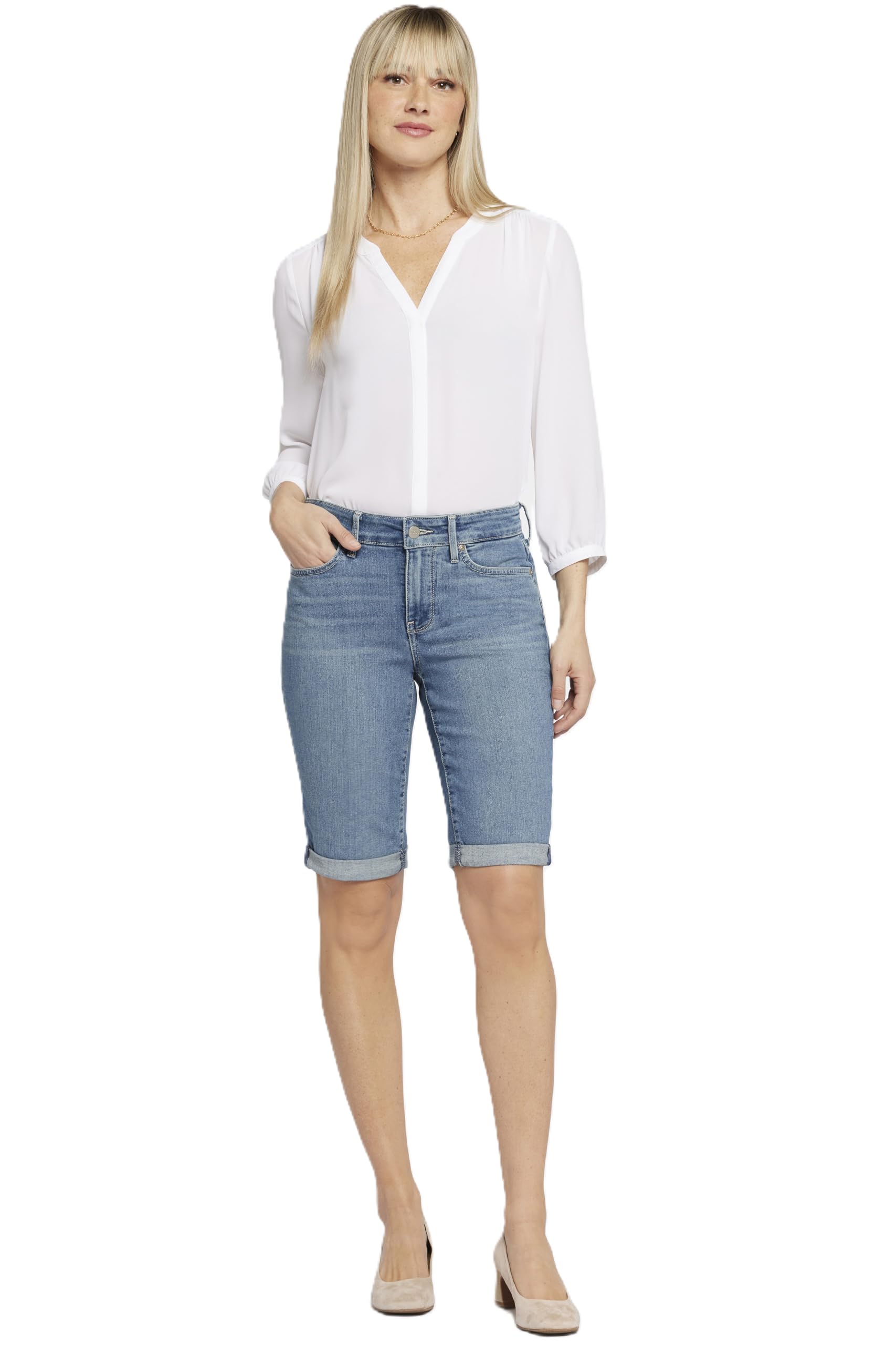 NYDJ Women's Briella Roll Cuff Jean - Slimming Denim Shorts for Women, High Waist Long Shorts | Perfect for Summer Outfits, Casual Wear & Beach Vacations