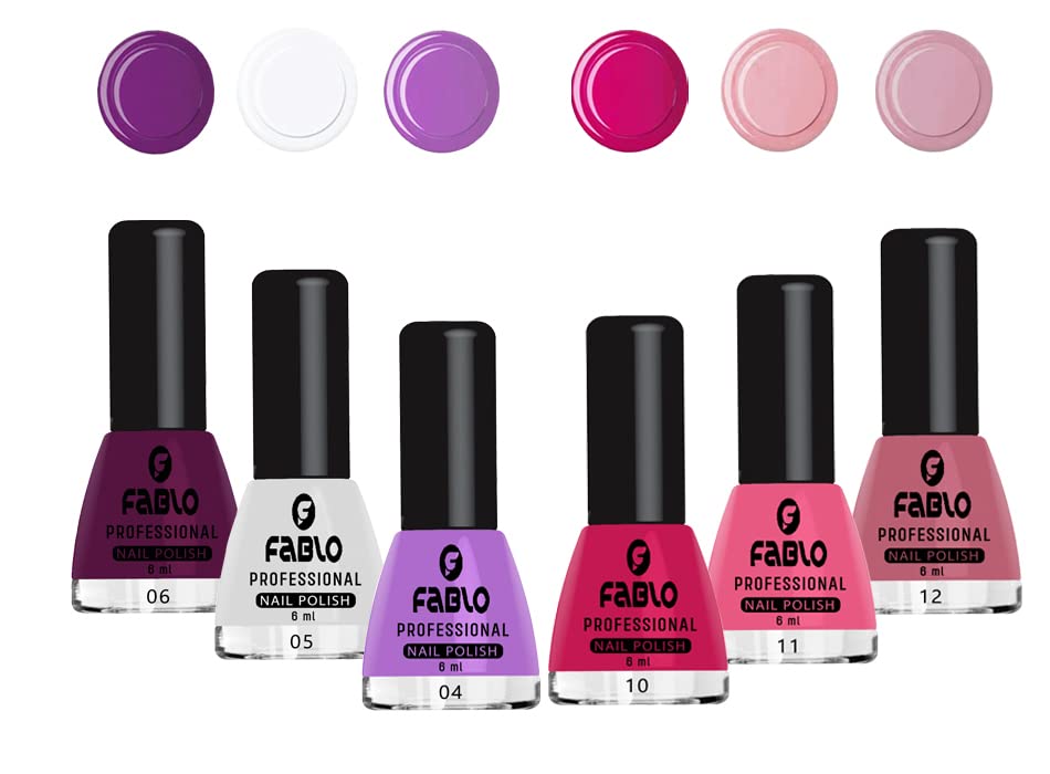 FABLO 6 Colors Nail Polish Set - Long Lasting Gel Nail Paint for Women - A02 Summer & Winter Collection (Shades 2-4) - Perfect for Manicures, Pedicures, and Nail Art Designs