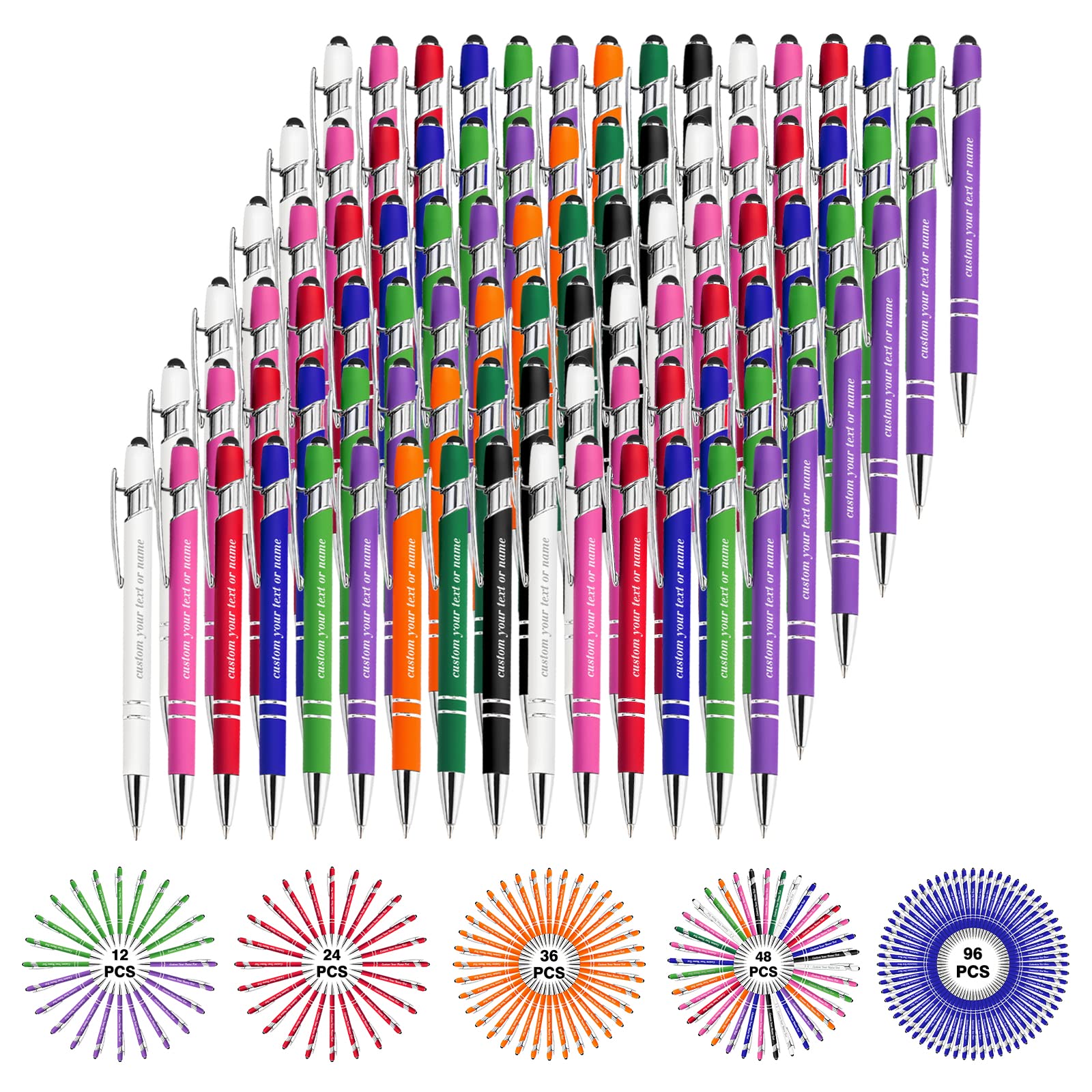 Custom Engraved Personalized Pens with Name - Bulk 96pc Set for Business, Graduation & Birthday Gifts - Ballpoint & Stylus Pens with Logo/Text - Perfect for Corporate Events, School Giveaways & Party Favors