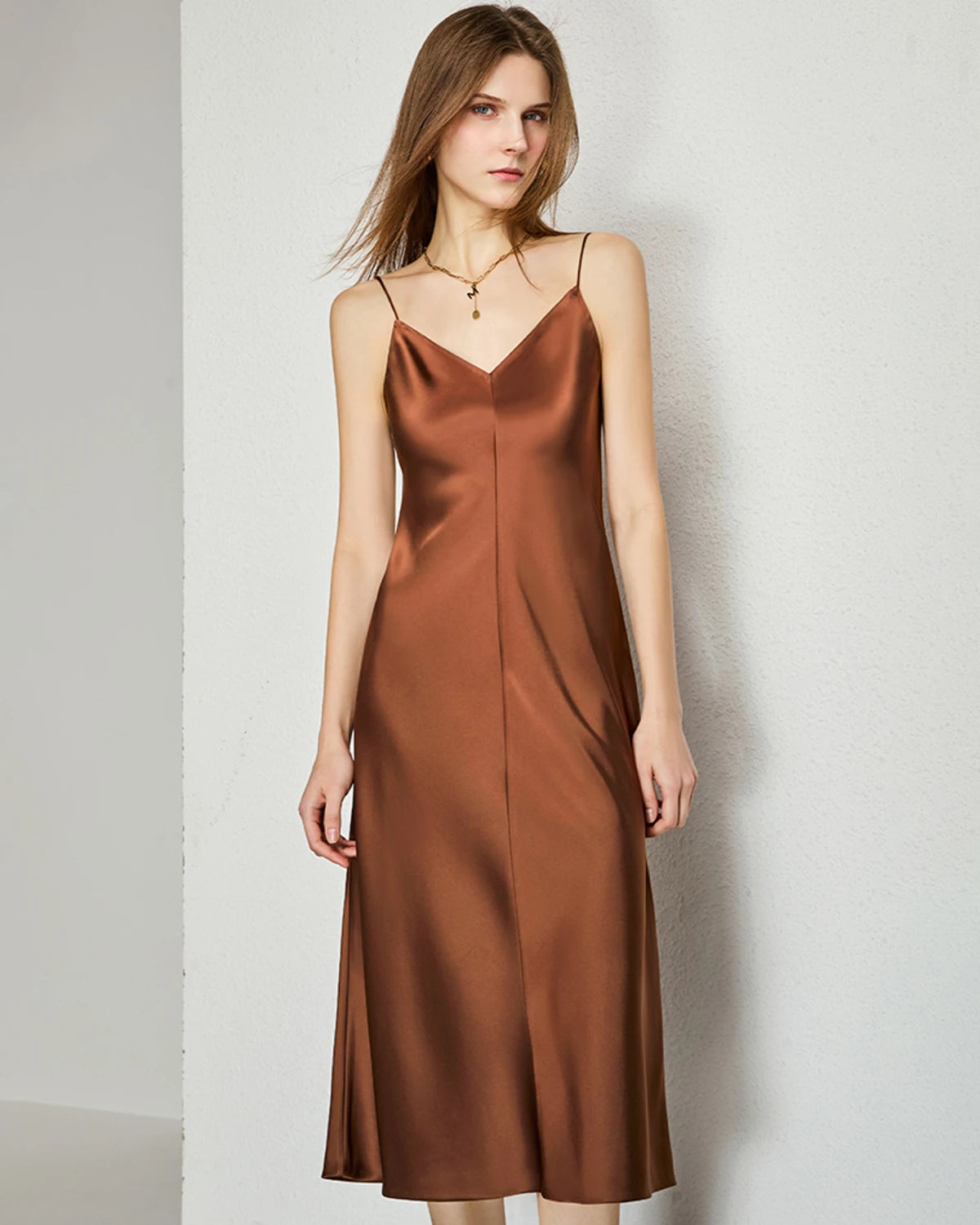Elegant V-Neck Silk Slip Midi Dress for Women - Comfortable & Stylish Summer Evening Dress for Date Night, Wedding Guest or Cocktail Party