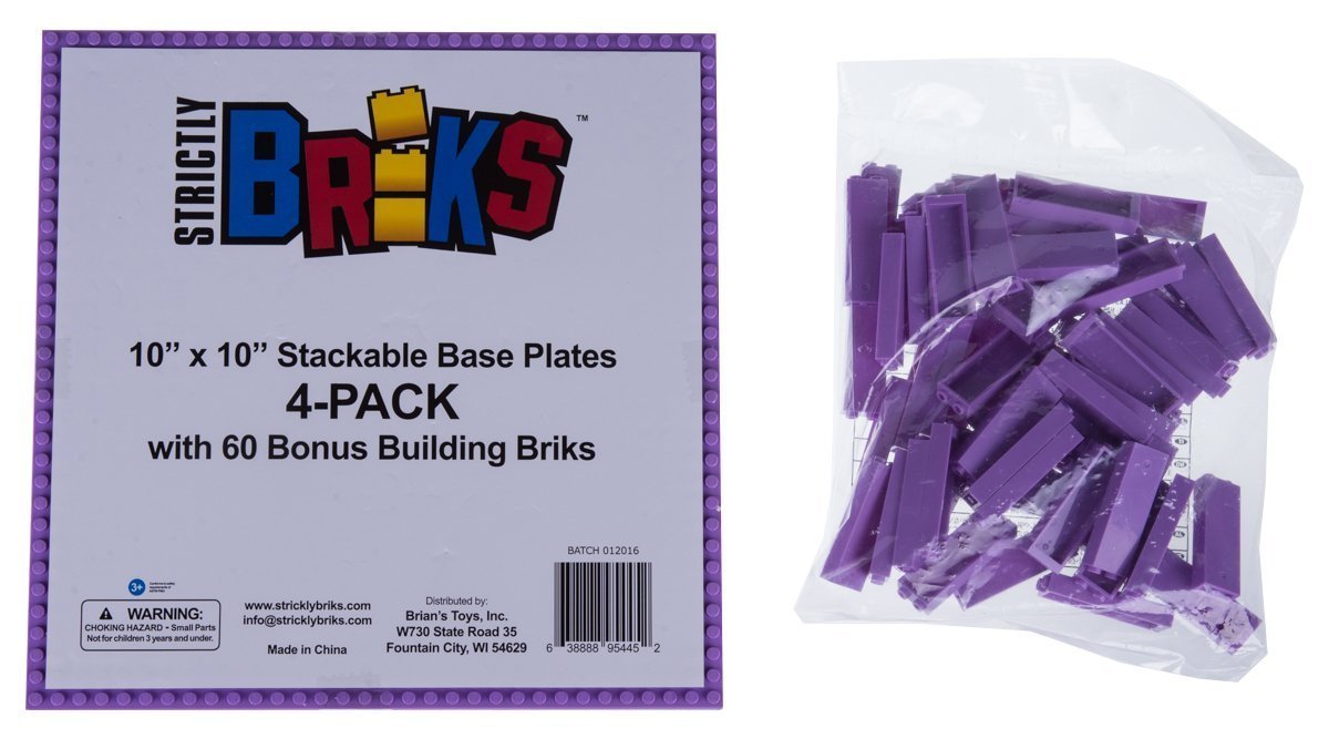Strictly Briks 4 Pack Classic Stackable Baseplates 10x10 Inches - Compatible with Lego Building Bricks, 32x32 Studs for Towers & Shelves - Includes 4 Plates & 30 Stackers in Lavender | Perfect for Kids' Creative Play, DIY Room Decor & STEM Learning Activities