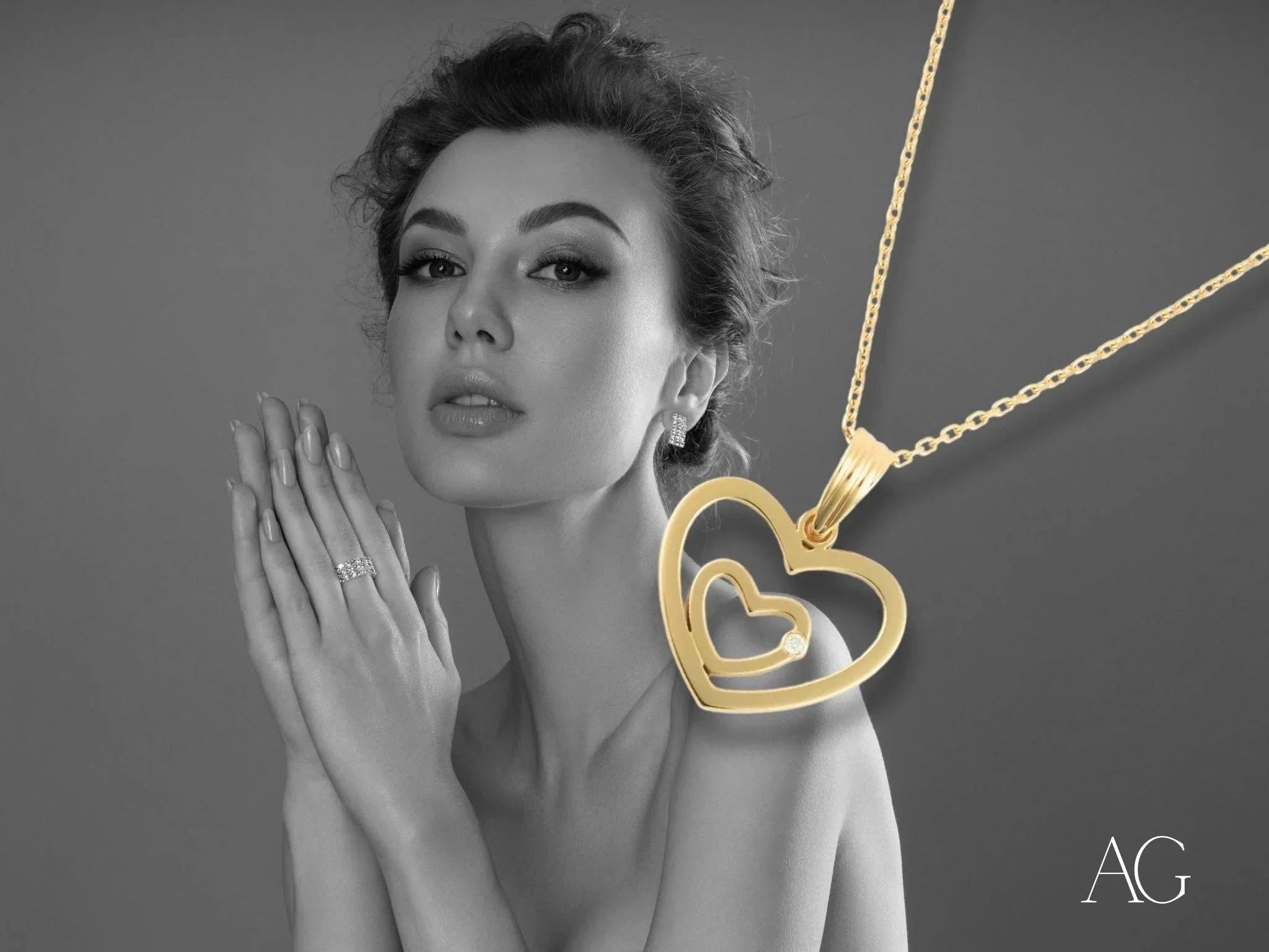 Diamond Heart Pendant Necklace - 14K Gold Plated Romantic Jewelry Gift for Women | Valentine's Day, Anniversary & Special Occasions