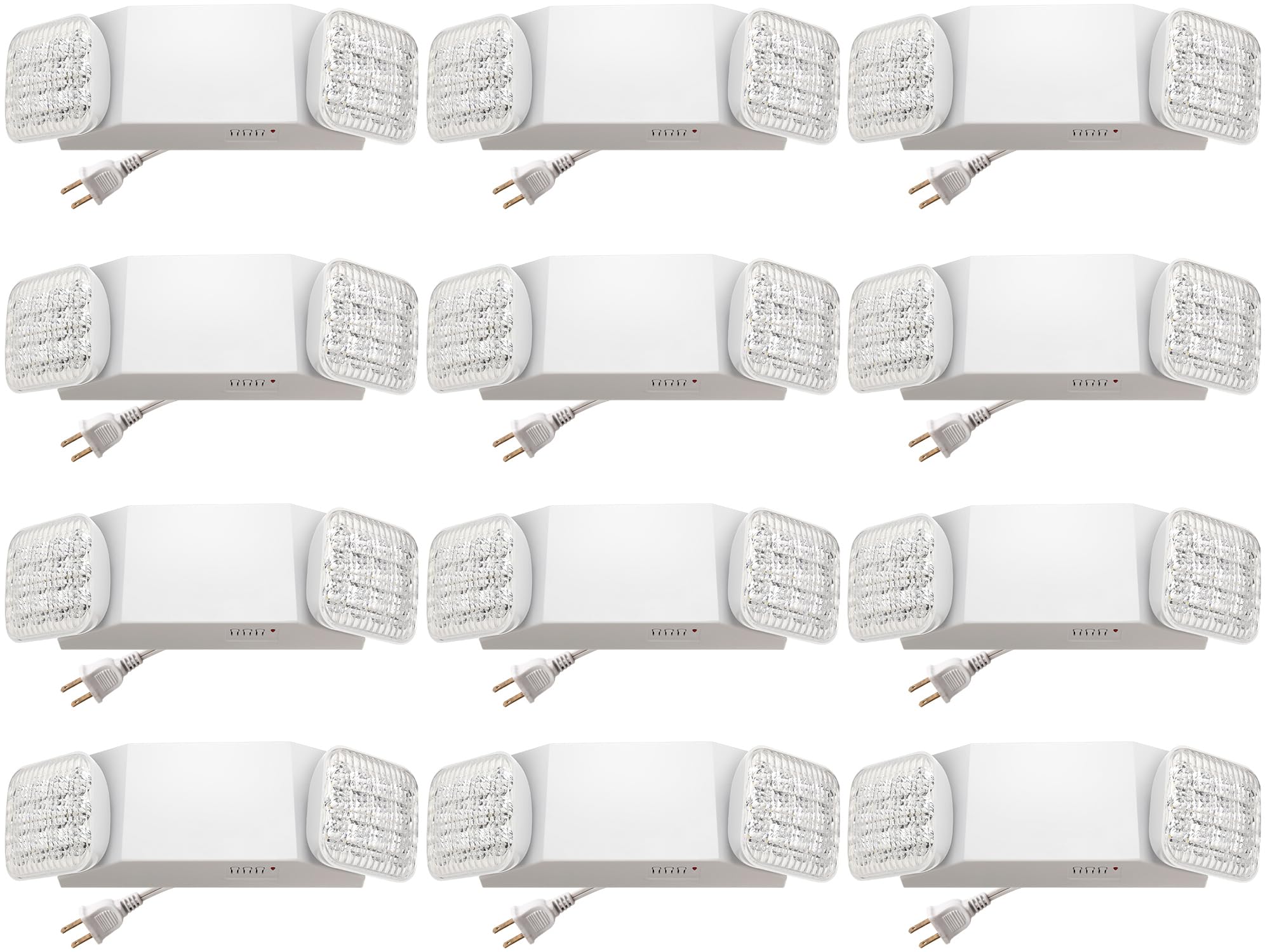 12 Pack Commercial Emergency LED Flood Lights with Backup Battery - Wall Mount White Exit Lighting Fixtures for Hallways & Stairways (Plug-in Style) - Perfect for Offices, Warehouses & Emergency Evacuation Paths