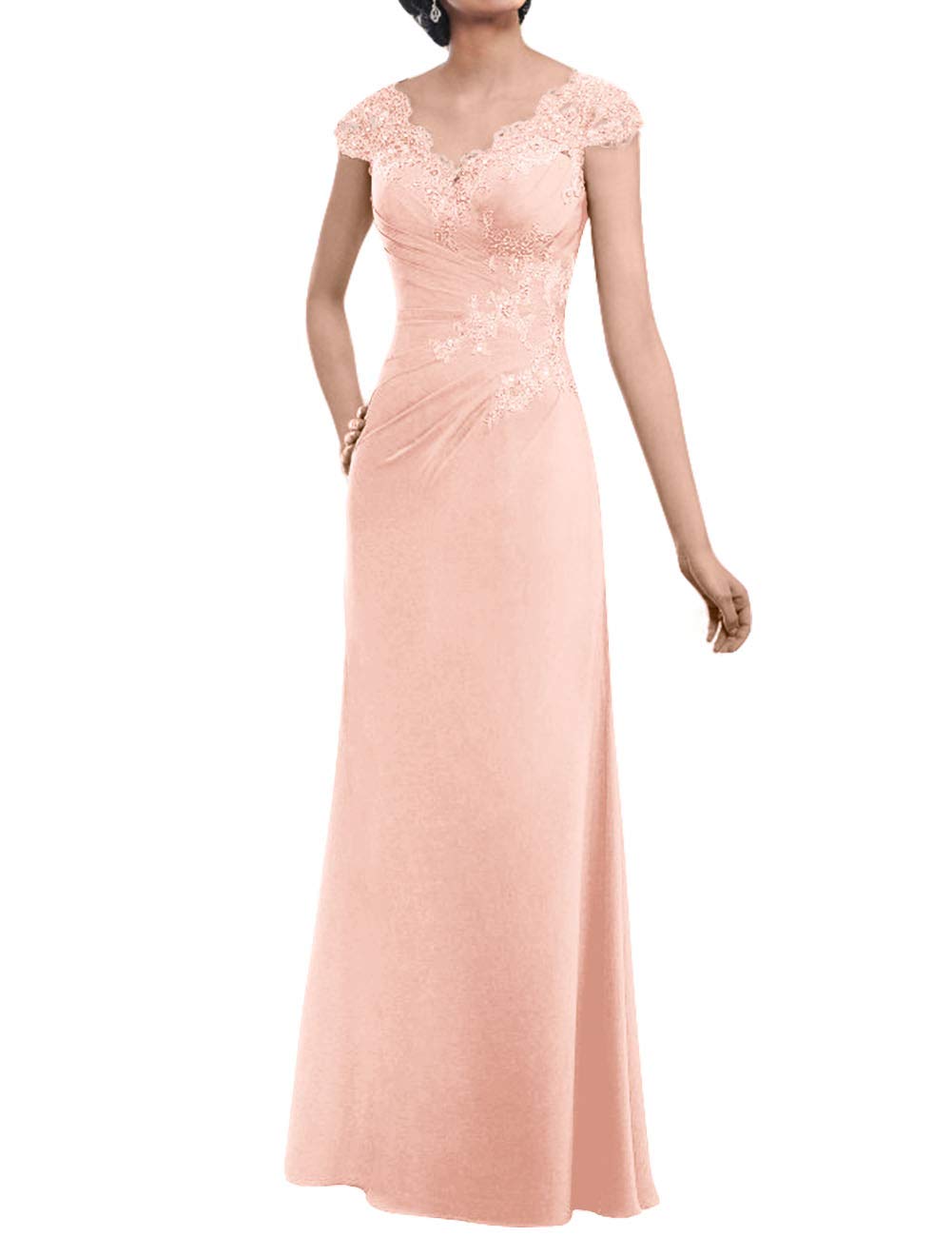Elegant Mother of The Bride Dresses - Long Formal Evening Gown with Lace Applique & Beaded Details - Wedding Guest Dress for Women with Cap Sleeves - Perfect for Weddings, Galas & Special Occasions