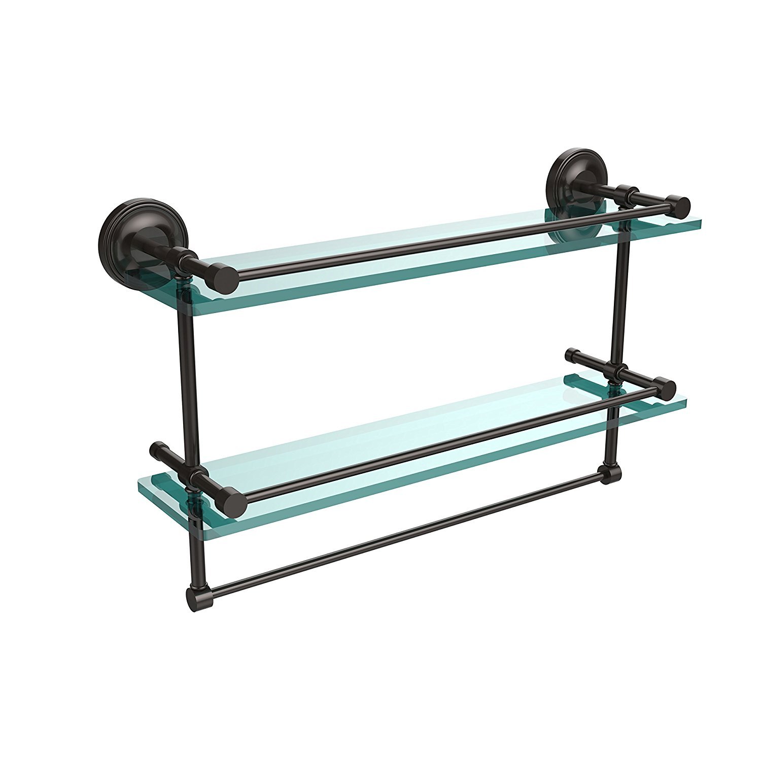 Allied Brass PRBP-2TB/22-GAL-ORB 22-Inch Oil Rubbed Bronze Double Towel Bar with Glass Shelf - Bathroom Towel Rack for Modern Home Decor, Spa & Hotel Style Bathroom Organization