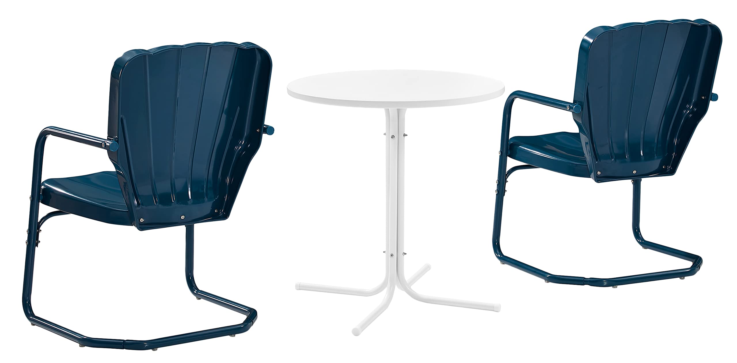 Crosley Furniture Ridgeland 3-Piece Outdoor Bistro Set - Retro Metal Patio Dining Table and Chairs for Garden, Porch, Deck - Navy Gloss Finish - Perfect for Small Spaces & Al Fresco Dining